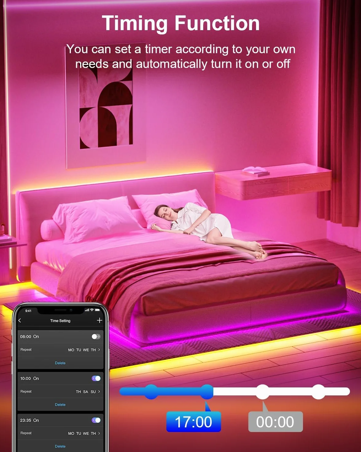 Taśma LED 20 m, Bluetooth LED, RGB, zmiana kolorów, łańcuch świetlny LED, 20 m, sterowany za pomocą aplikacji, pilot zdalnego sterowania, synchronizacja z muzyką, do sypialni, TV, domu, szafy