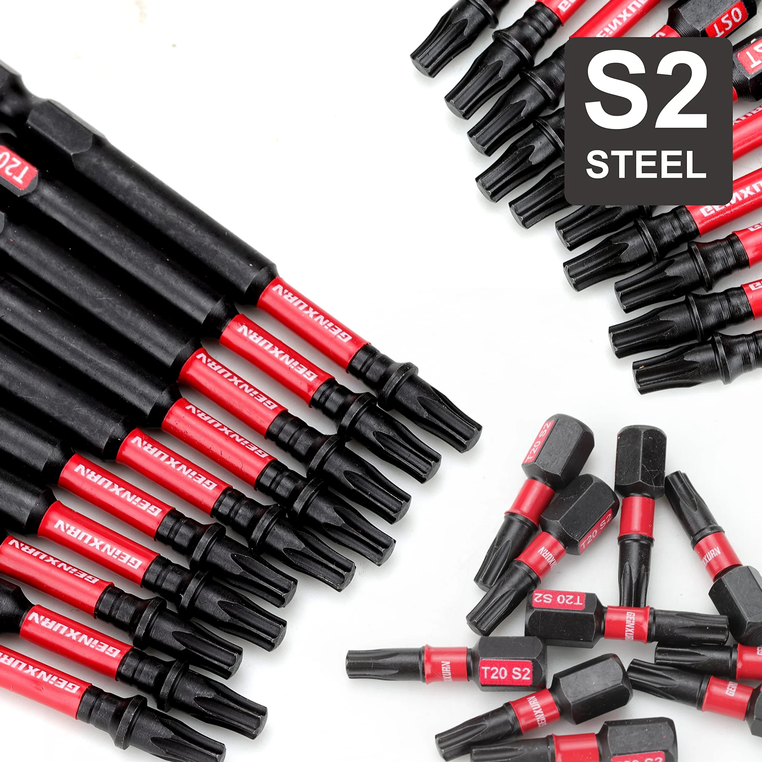 GEINXURN 50 sztuk T25 2 In. Impact Tough Magnetic #25 Torx Head Power Bits, zestaw bitów wkrętakowych ze stali stopowej S2 T25 z 1 uchwytem na bity udarowe