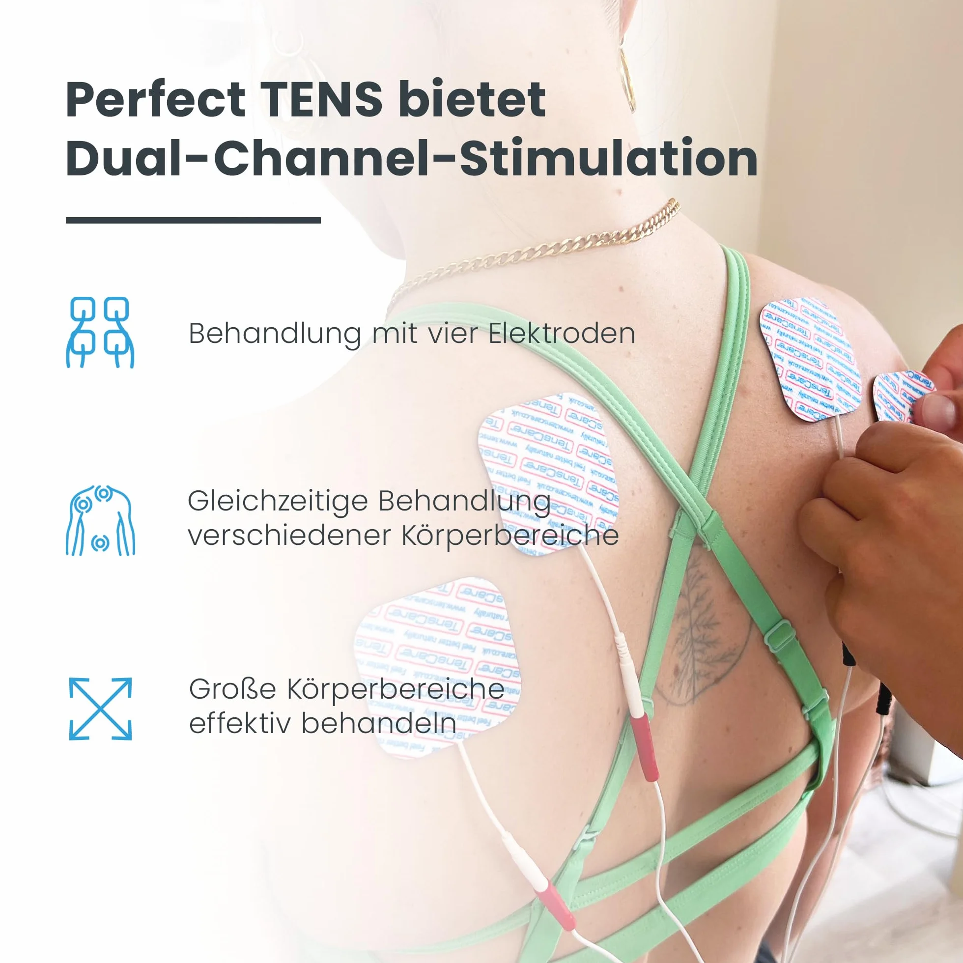 TensCare Perfect TENS – urządzenie TENS z 16 elektrodami do łagodzenia bólu, klinicznie sprawdzone programy na bóle pleców, artretyzm, przewlekły ból, 2 kanały