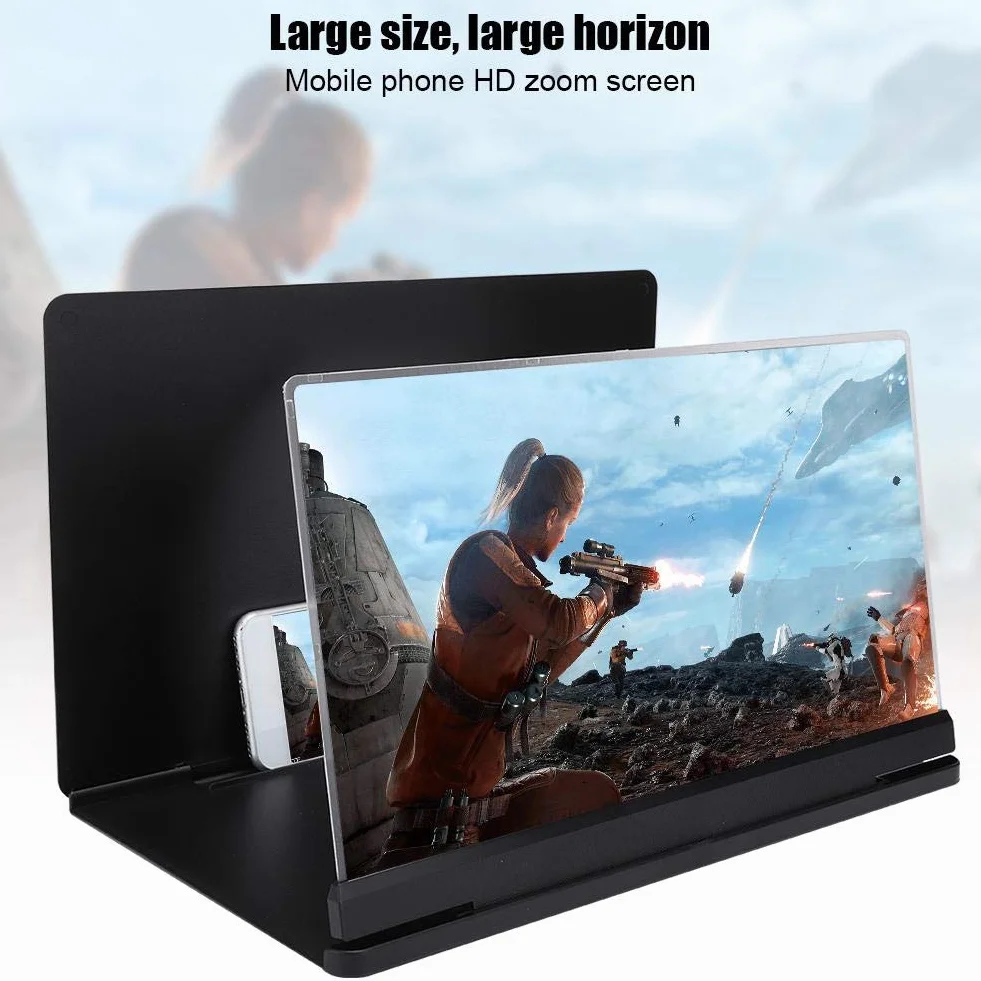 Garsent Lupa do ekranu telefonu komórkowego, lupa 18 x 14 cali do smartfona Lupa ekranu 3D kompatybilna ze wszystkimi smartfonami (czarna)