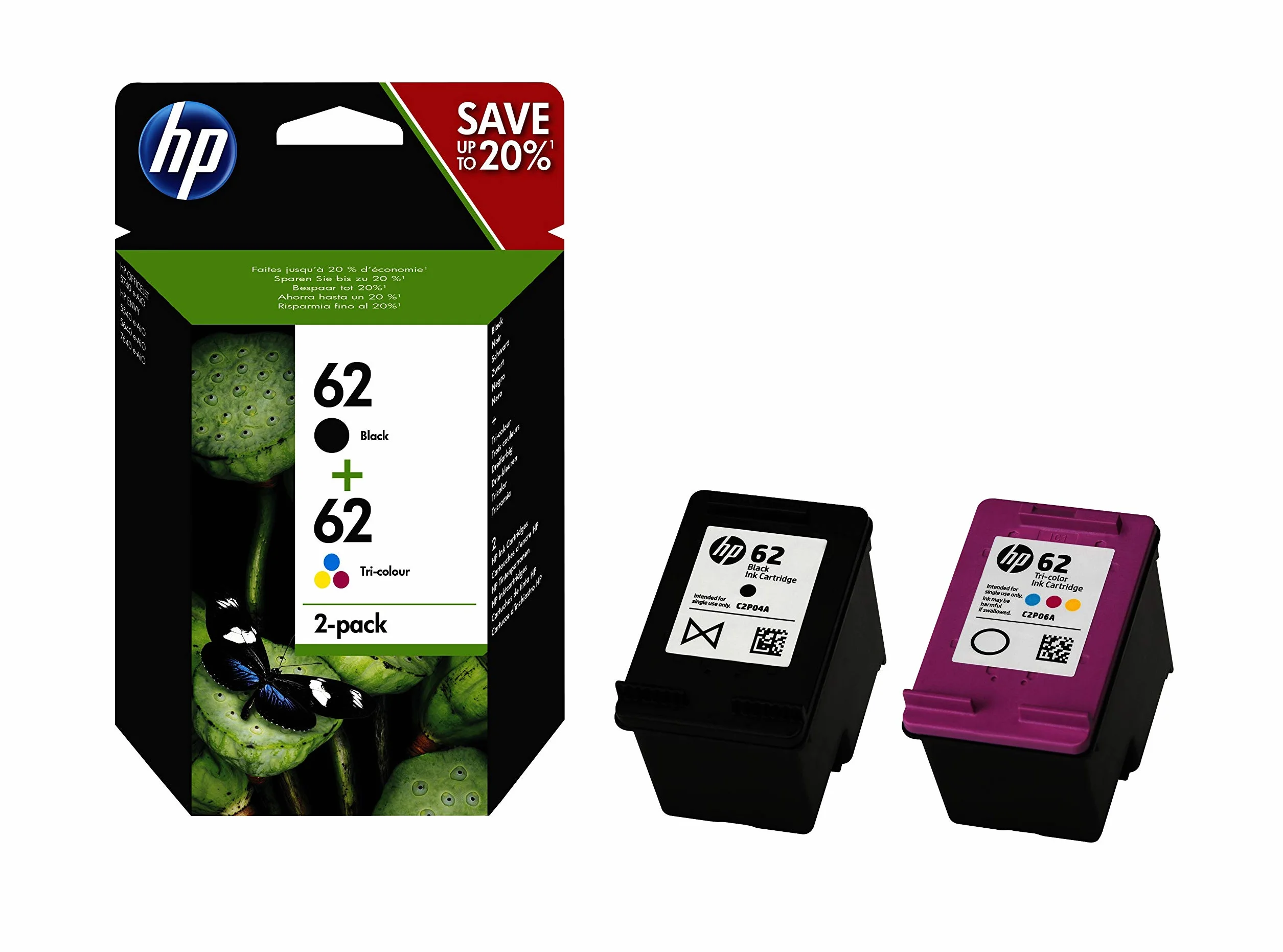 HP 62 Black & Colour Ink Cartridge Bundle Pack