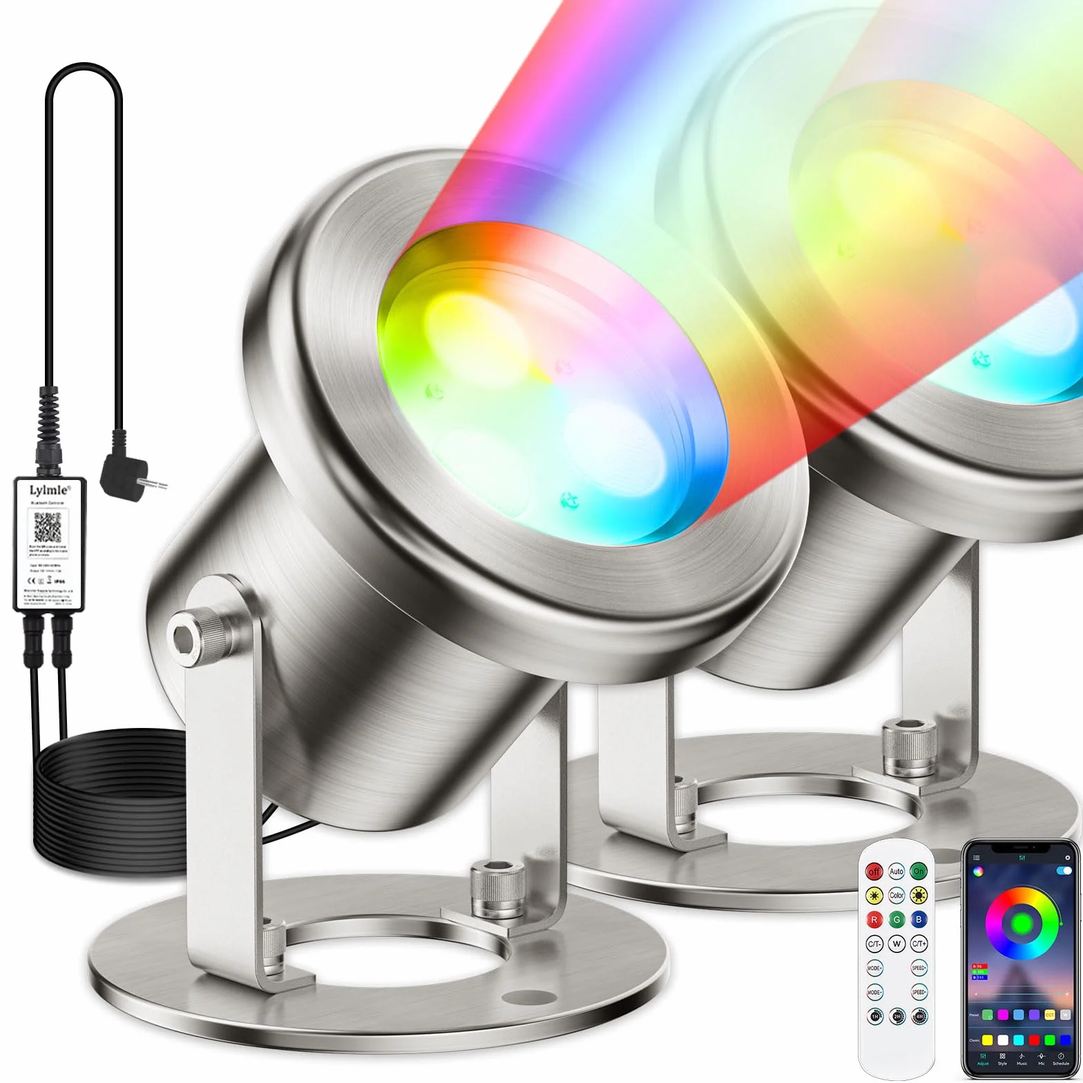 LyLmLe Oświetlenie stawu podwodnego LED z kontrolą aplikacji, 6 W RGB oświetlenie basenu podwodne z transformatorem i timerem, IP68, wodoszczelne oświetlenie stawu do fontanny wodospadowej, czarny