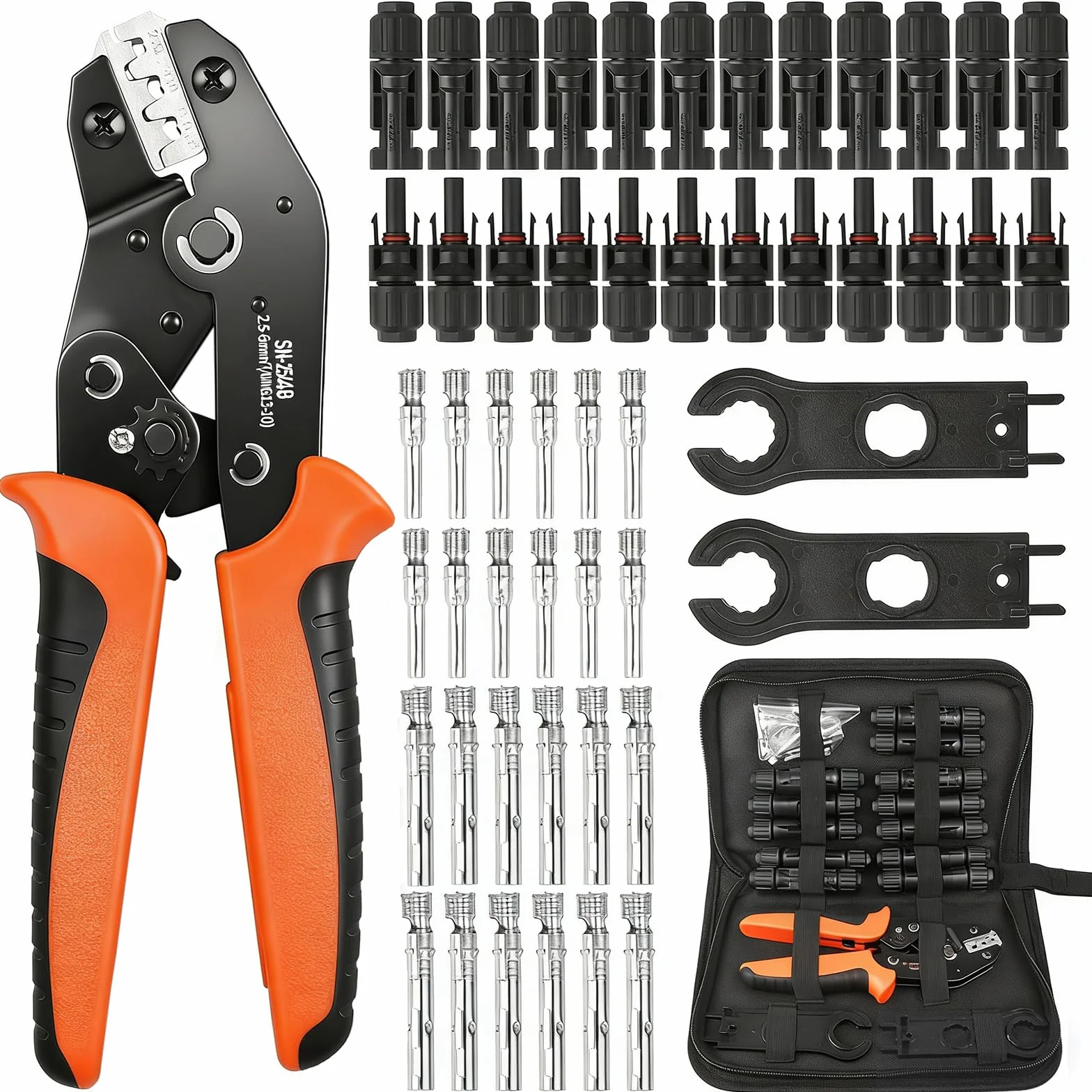 Zestaw szczypiec zaciskowych do wtyczek solarnych, 2,5/4/6 mm², kabel PV Rainllon 12 par wtyczek solarnych, wodoszczelne, 12 par wtyczek kablowych i 1 para kluczy płaskich, szczypce zaciskowe do