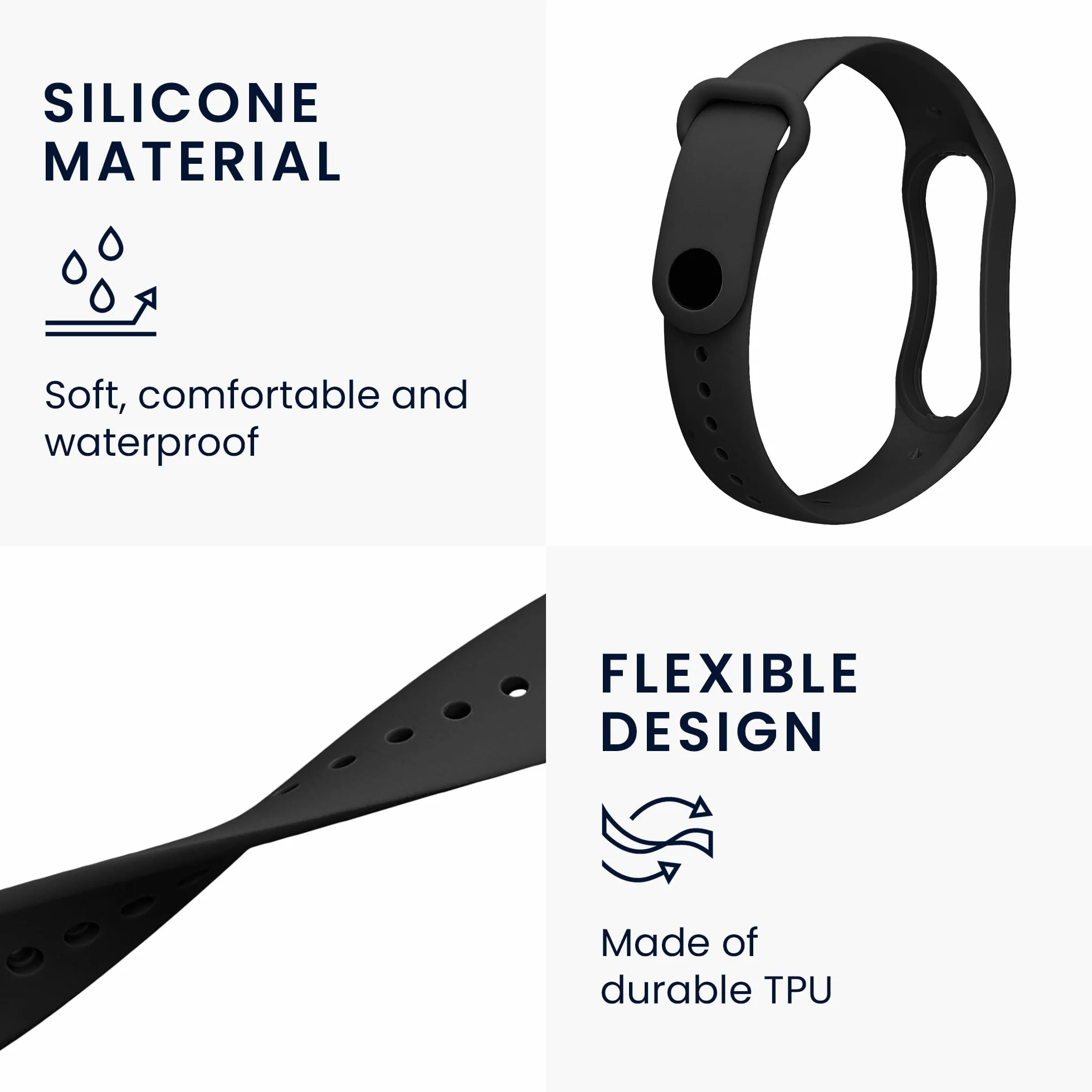 kwmobile Bransoletka zastępcza kompatybilna z Xiaomi Mi Band 7 – bransoletka fitness z silikonu w kolorze czarnym
