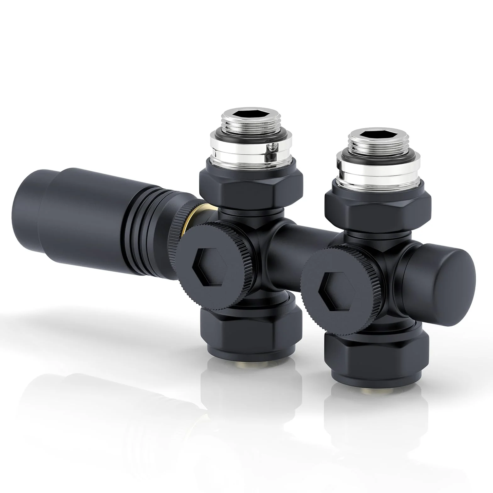 S'AFIELINA Zestaw Multiblock 50mm z głowicą termostatyczną, Zawór do grzejnika łazienkowego 2-w-1 Ściana/Podłoga, Złączki PEX 16mm i Miedź 15mm, Przyłącze środkowe dolne G 1/2", Anthrazit