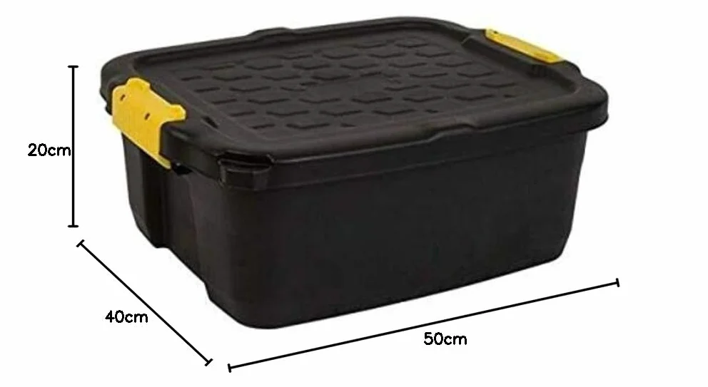 Strata 6 sztuk skrzynka mocna do przechowywania, bezpieczne stosowanie w stosach - 24 litry - 50 x 40 x 20 cm - odporne na 350 kg - czarno/żółto
