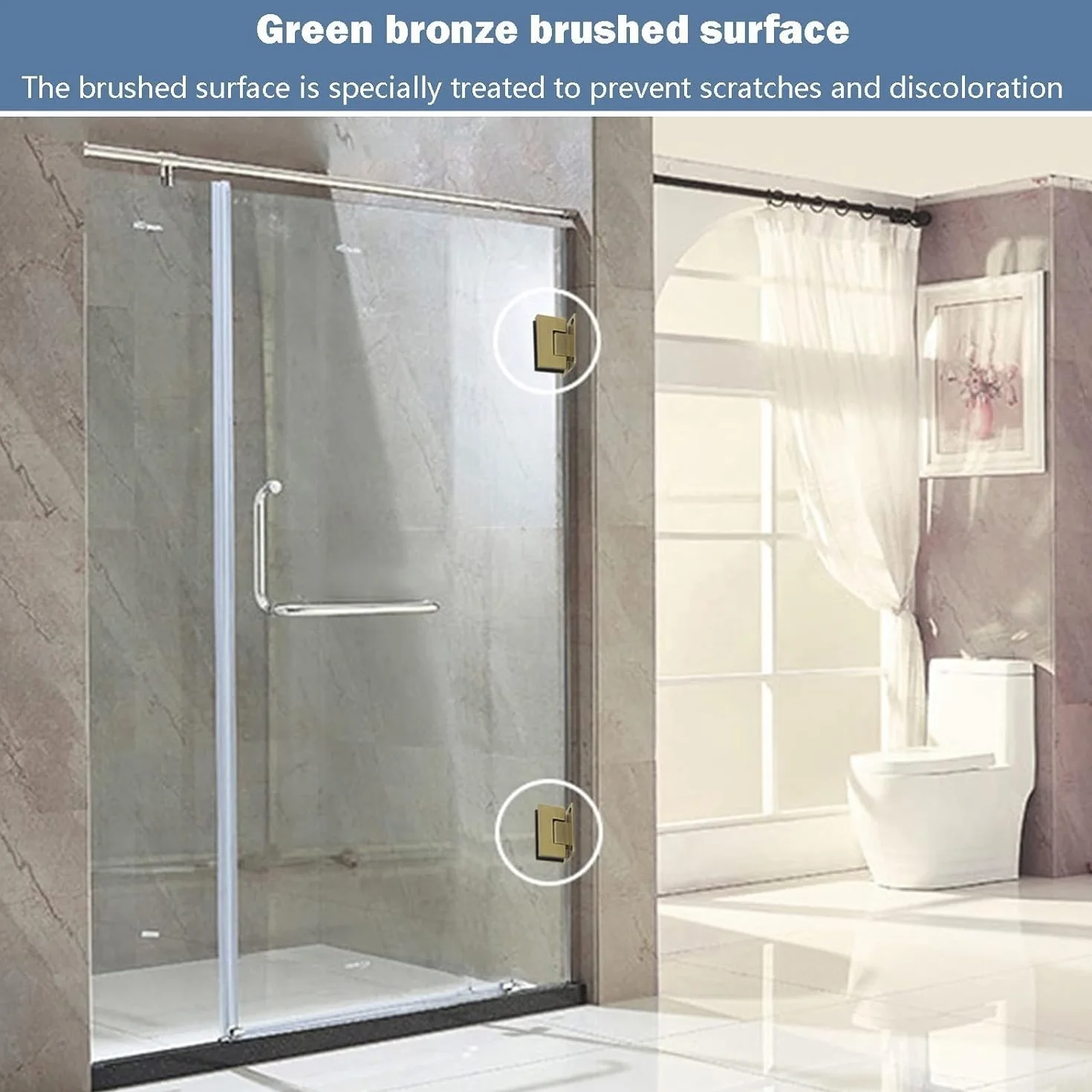 Glass Shower Door Hinges,Shower Glass Hinge,2 Pack 304 Stainless Steel Glass Door Hinges, Bronze 90° Swing Door Shower Hinges, 8-12mm Two-Way Bathroom Glass Clamp