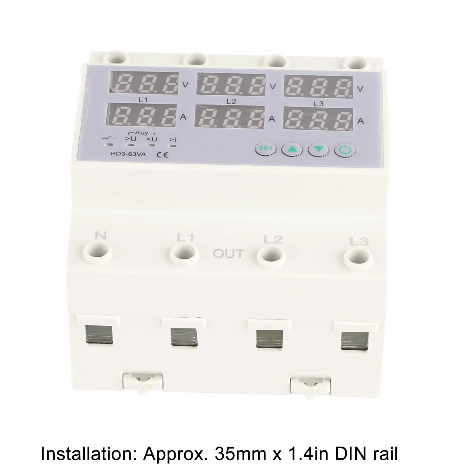 3-fazowy Woltomierz Amperomierz na Szynie DIN Multi Tester, AC 390-500 V Automatyczne Zabezpieczenie Nadnapięciowe Nadprądowe(63A)
