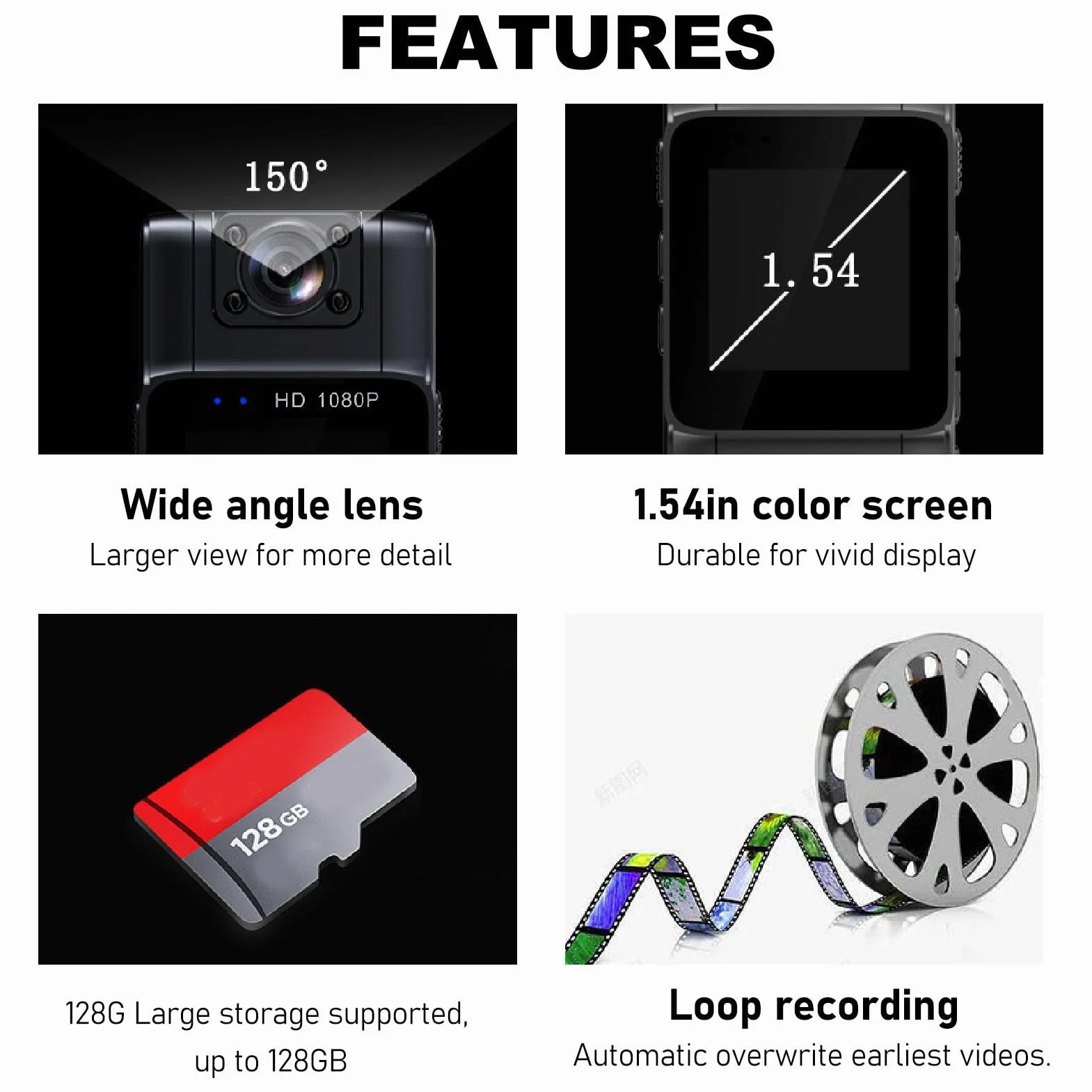 Kamera Na Korpus 1080P Bateria 1000 mAh Kieszonkowa Obracany Obiektyw 180° Ekran OLED Policyjna Z Dźwiękiem