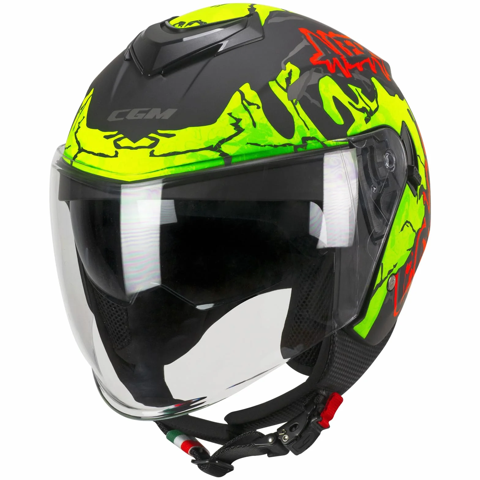 CGM Kask z otwartą twarzą, 126 x IPER ALERT, czarny, neonowo-żółty matowy, XL (60 cm)