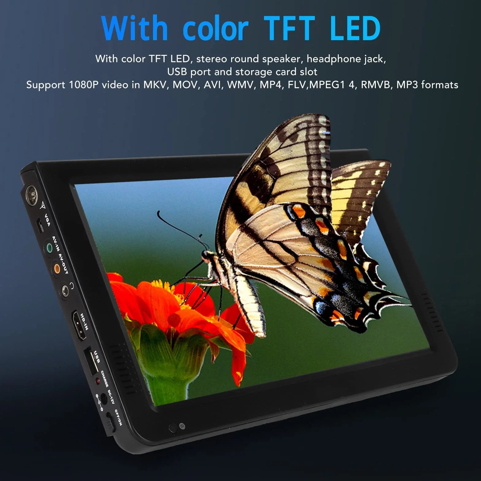 Przenośny Telewizor LED 10 Cali 1080P HD z Anteną na Kemping, USB AV HDMI SD, Akumulator, PVR