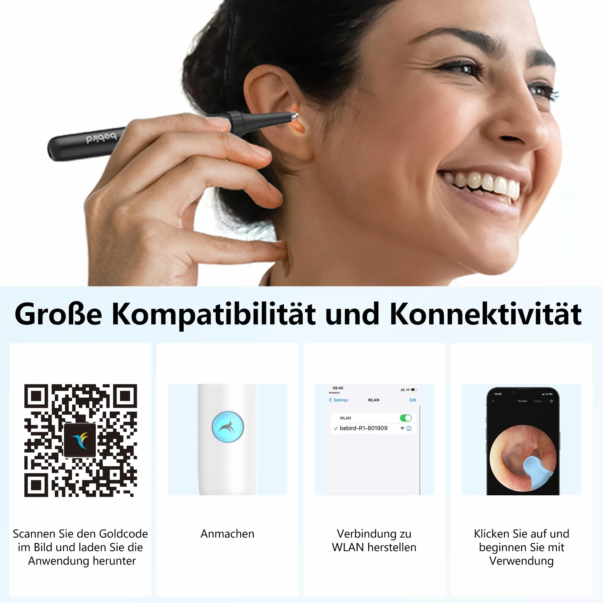 Otoskop do uszu, kamera HD 1080P, endoskopowa kamera 3,5 mm, wodoodporny nettoyng do uszu IP67 z 6 diodami LED, zestaw do czyszczenia uszu WIFI, kompatybilny ze smartfonami i tabletami iOS Android