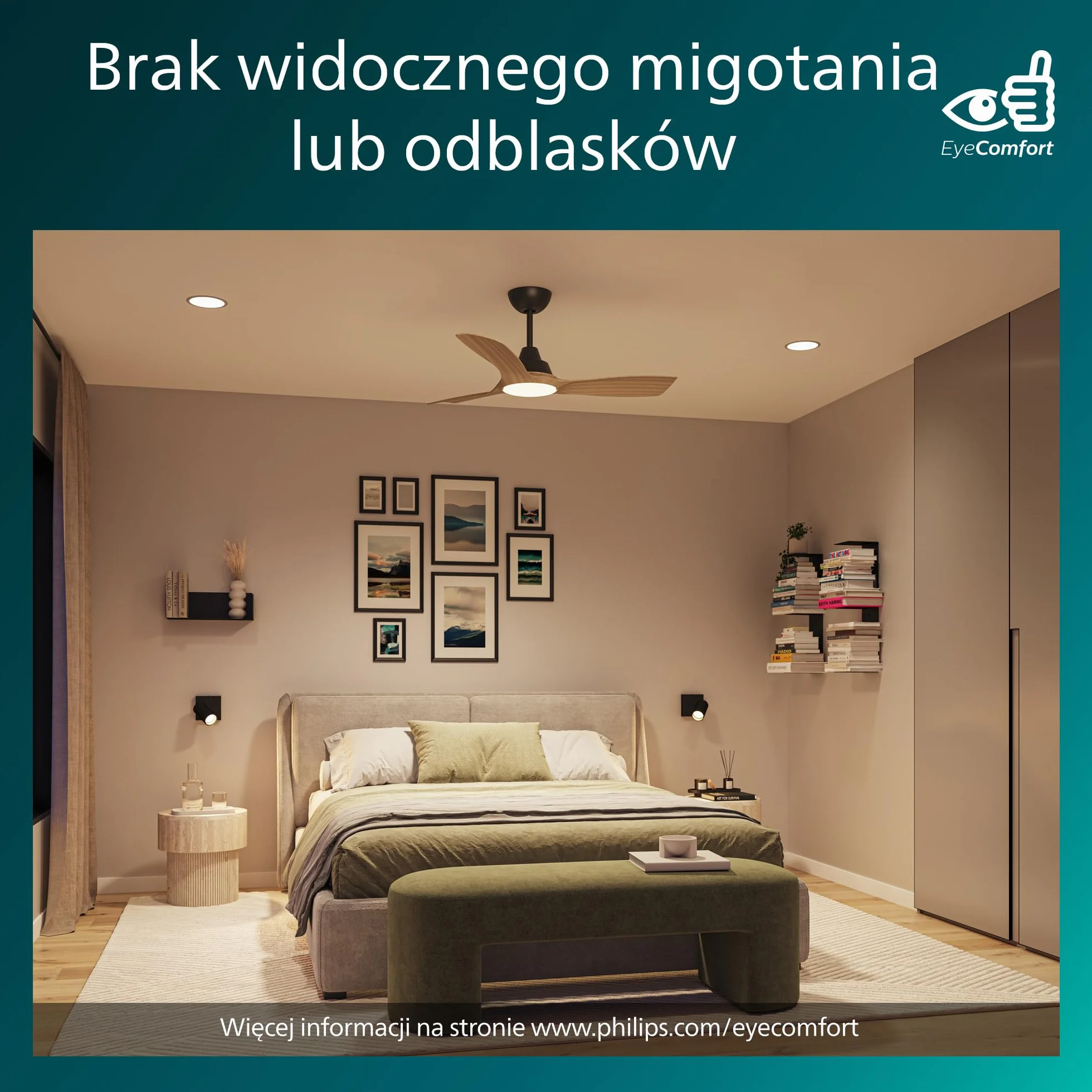 Wentylator sufitowy Philips Olas z 3 łopatkami, światłem LED 24W, silnikiem DC i funkcją regulacji temperatury barwowej (3000K-4300K-6500K) z możliwością przyciemniania, 42", czarny W zestawie pilot.