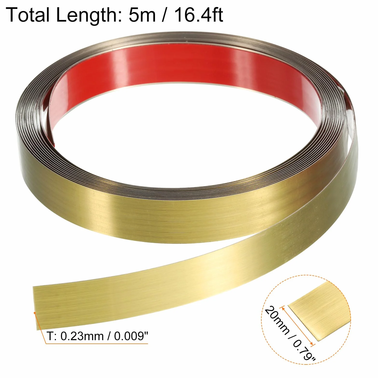 QUARKZMAN Samoprzylepne listwy ozdobne 5 m x 20 mm, listwy ścienne do przyklejania i mocowania ramy, listwa ze stali nierdzewnej ze szczotkowanym wykończeniem, na ścianę, sufit, podłogę, szafę (złota)