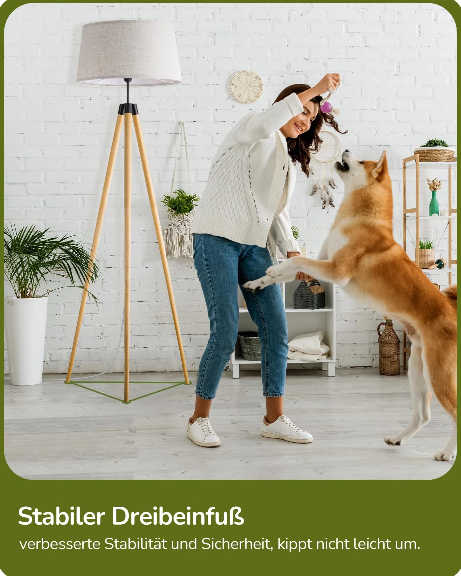 EDISHINE Lampa stojąca do salonu, ściemniana, lampa stojąca w stylu boho ze statywem z drewna, w zestawie żarówka LED E27 i pilot zdalnego sterowania, abażur w stylu vintage, lampa do czytania do