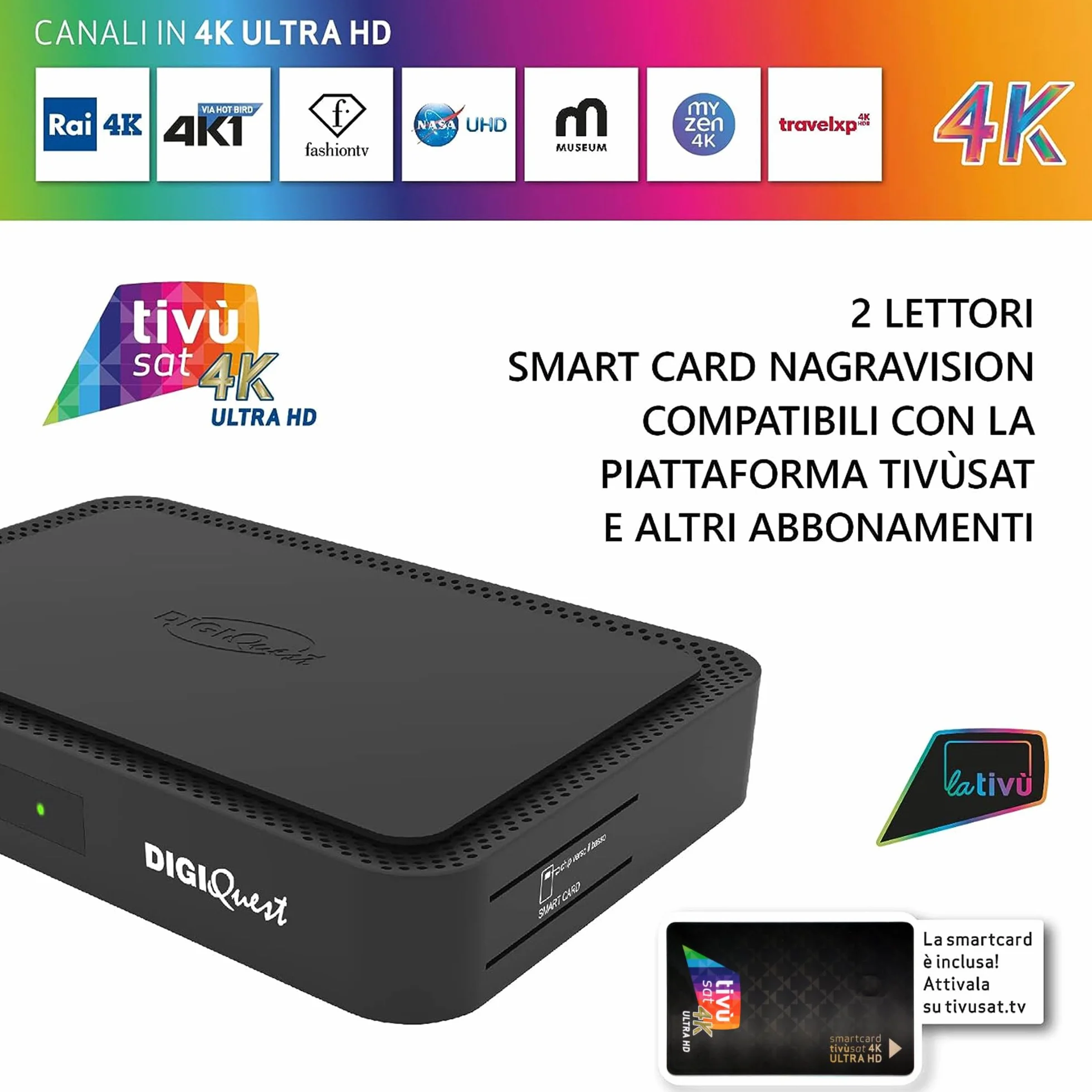 DigiQuest Q99 odbiornik satelitarny 4K TiVuSat czarny WiFi Stick HEVC HDR PVR Ready LAN USB