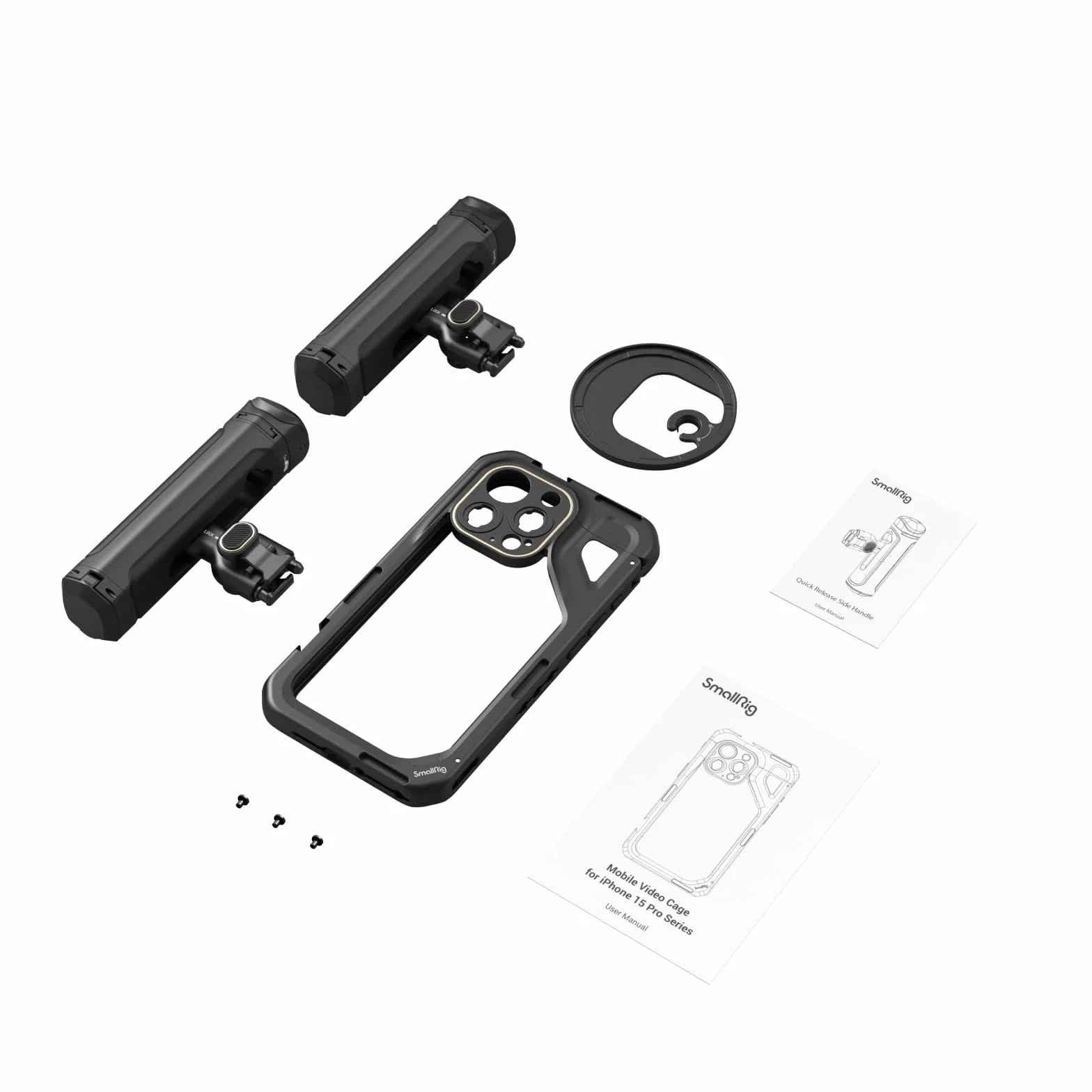SMALLRIG Zestaw z podwójną podręczną obudową telefoniczną do iPhone 15 Pro, z bezprzewodowymi uchwytami z szybkozłączką, adapterem filtra 67 mm, zestawem do mobilnego zestawu - 4397B