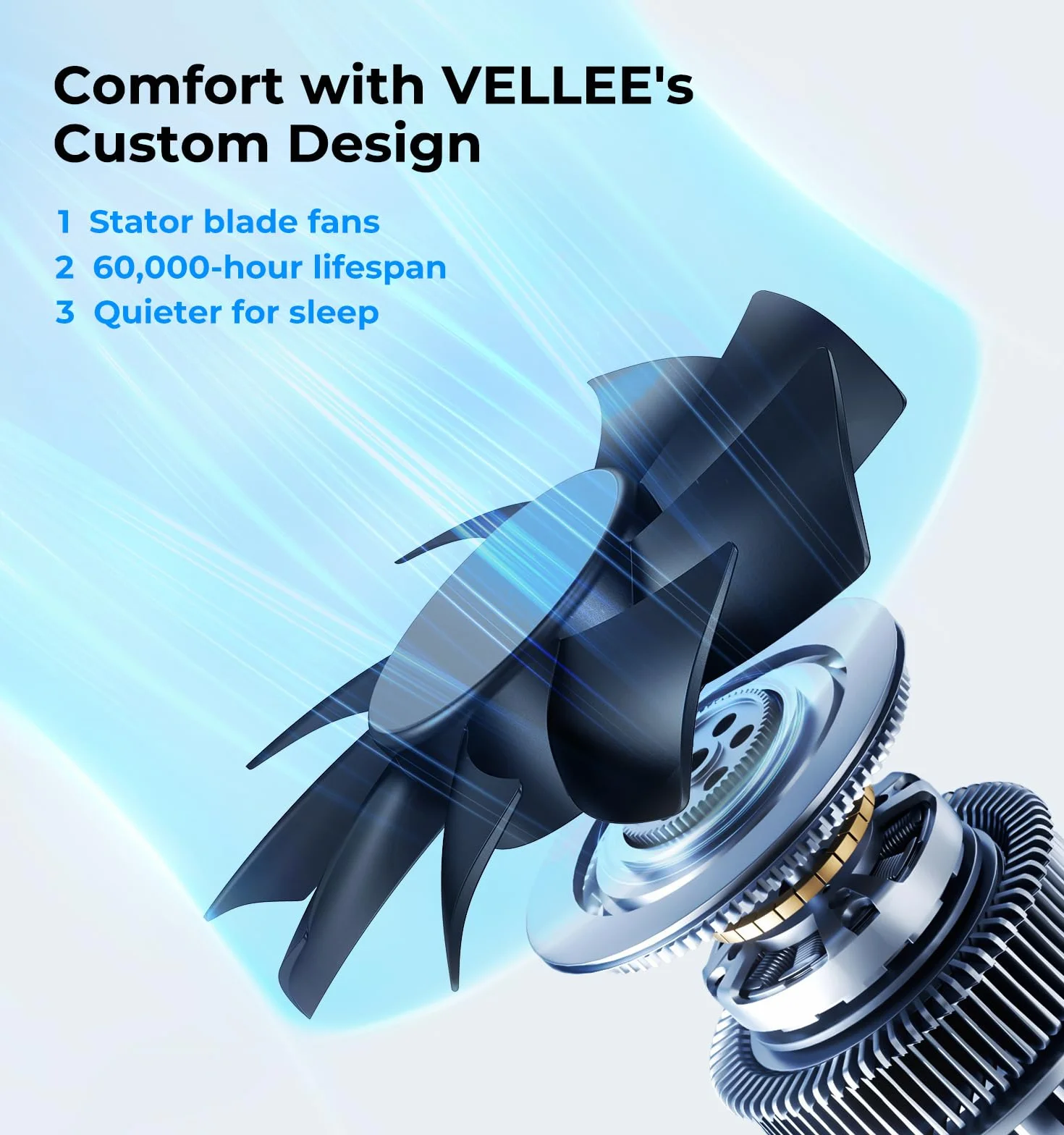 VELLEE VL-412-W cichy wentylator do polan, 10,2 x 30,5 cm, z pilotem zdalnego sterowania i termostatem, biały