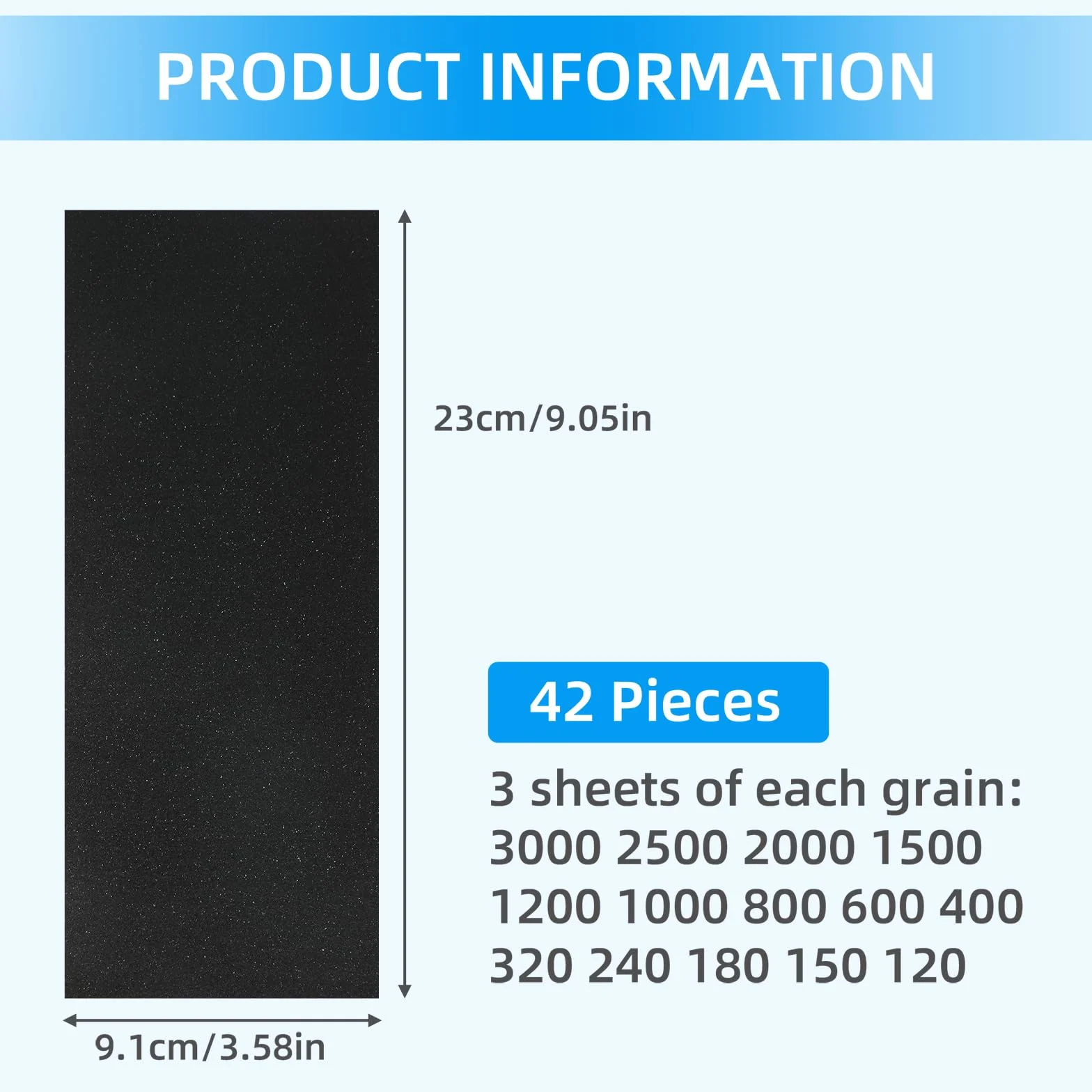 Zestaw papieru ściernego 42 sztuki - papier ścierny na wodę/sucho 9 x 3,6 cala - ziarna 120 do 3000 - papier szlifierski do metalu, drewna, samochodu, mebli i wykończenia