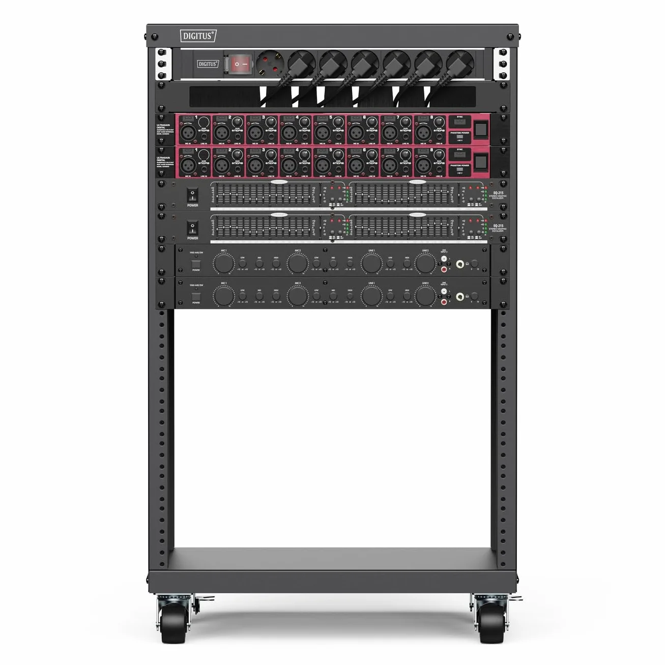 DIGITUS DN-48001 - Szafa rack audio - 19 cali - 16U - Uniwersalna szafa rack - Na akcesoria audio-video - Niezmontowana - Maks. obciążenie 136 kg - Z kółkami - Czarny