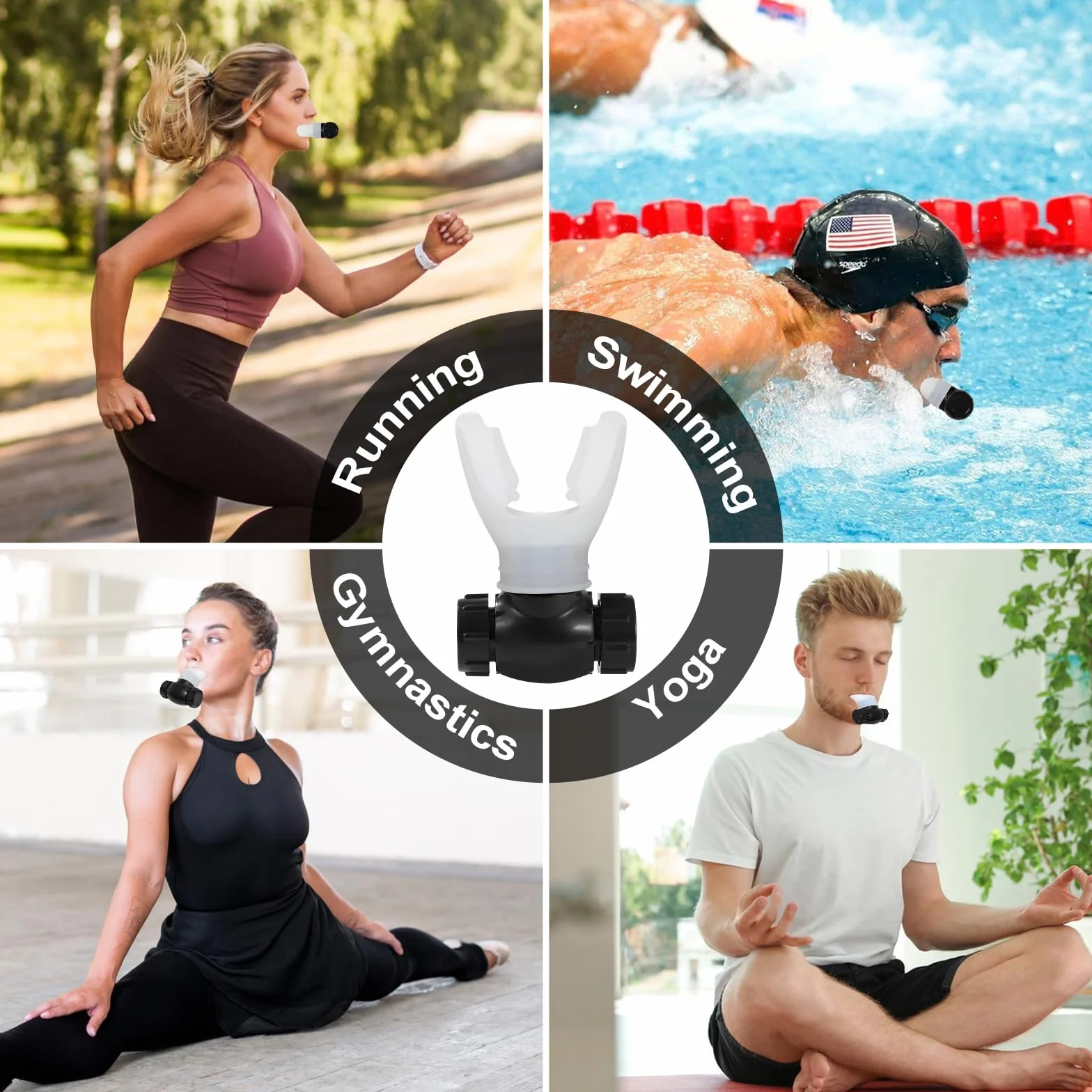 oxyfit trener oddychania, trener oddechowy płuc, przyrząd do treningu pojemności płuc z regulowanymi opornikami dla zwiększenia wytrzymałości oddechowej – biały