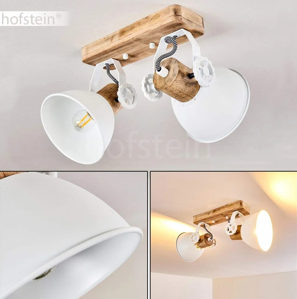 Lampa sufitowa Orny 2 płomienna z regulowanymi reflektorami metal/drewno biały/brązowy E27 retro vintage