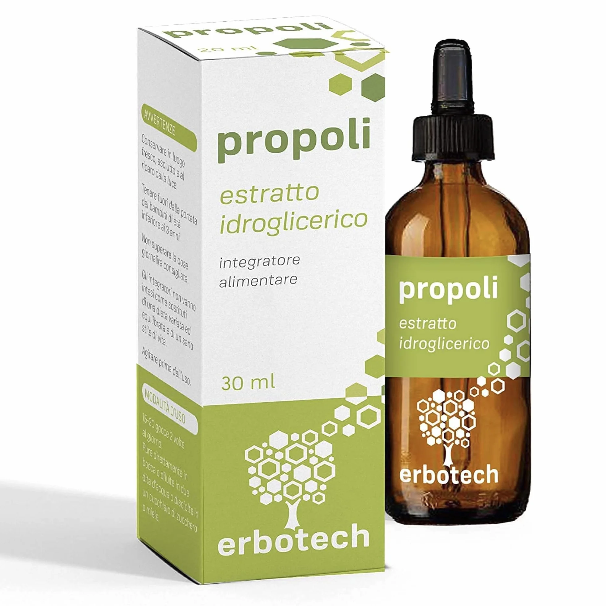 ERBOTECH Propolis (propolis) z zakraplaczem 30 ml, nalewka macierzysta, czysty ekstrakt, naturalny środek na ból gardła, przyczynia się do dobrego samopoczucia górnych dróg oddechowych