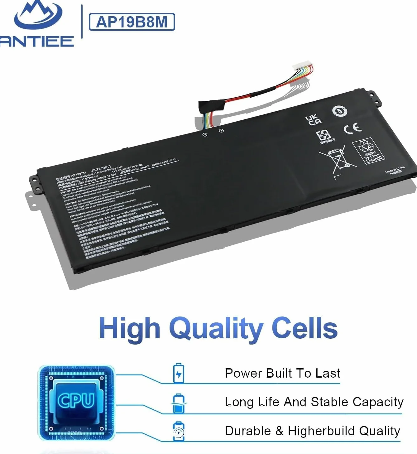 ANTIEE AP19B8M Bateria do laptopa Acer Swift 3 SF314-59 TravelMate TMP414-51 TMP614-52 Porsche Design Book RS AP714-51GT Chromebook CB514-1W CP514-1H CB515-1W CB317-1H CP713-33-33 W AV15-52 11.61V