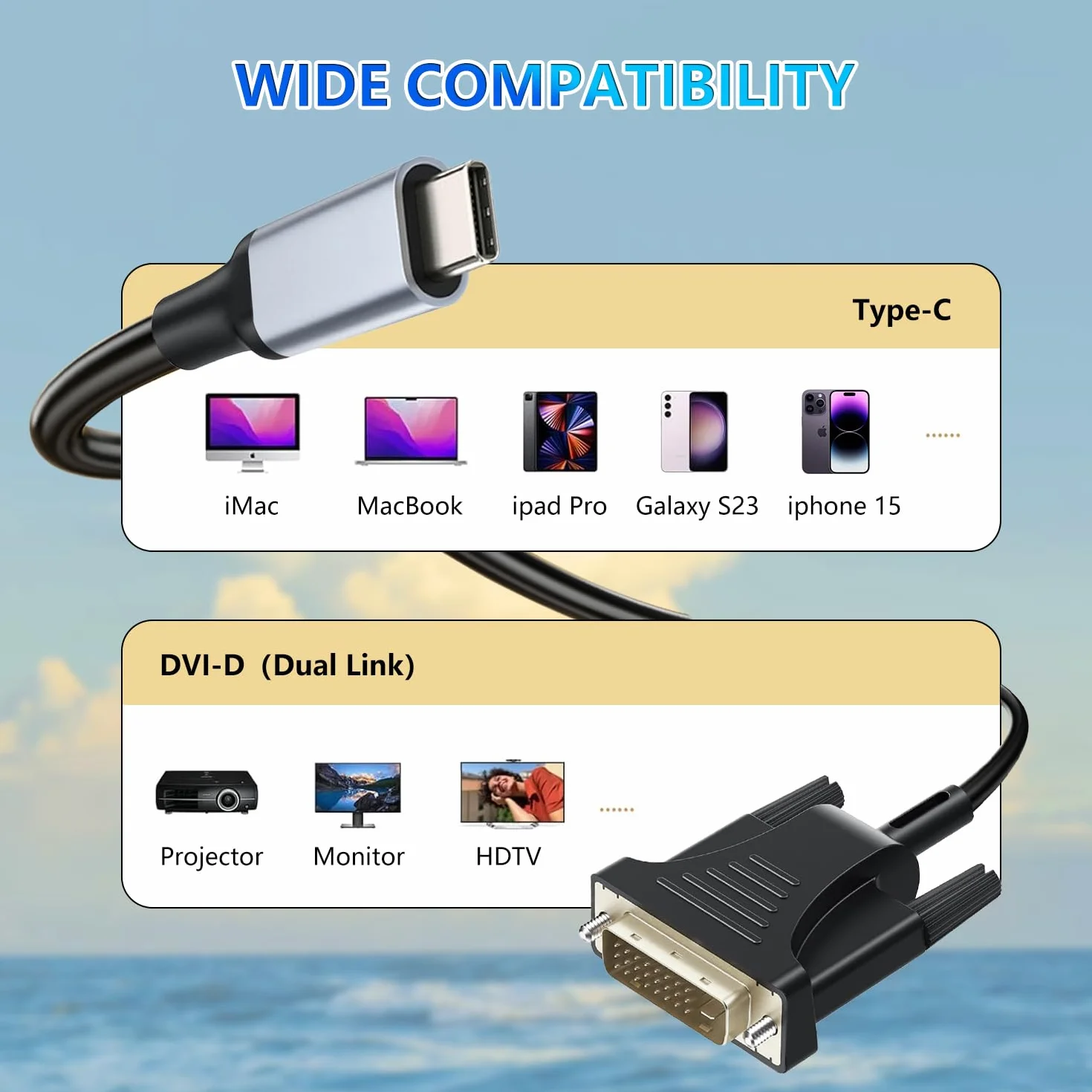 DVI Cable Adapter - 4K @60Hz DVI-D Dual Link Male kompatybilny z MacBook, iPad, Dell XPS itp. Konwerter kabli do monitora, telewizora, projektora 2 m