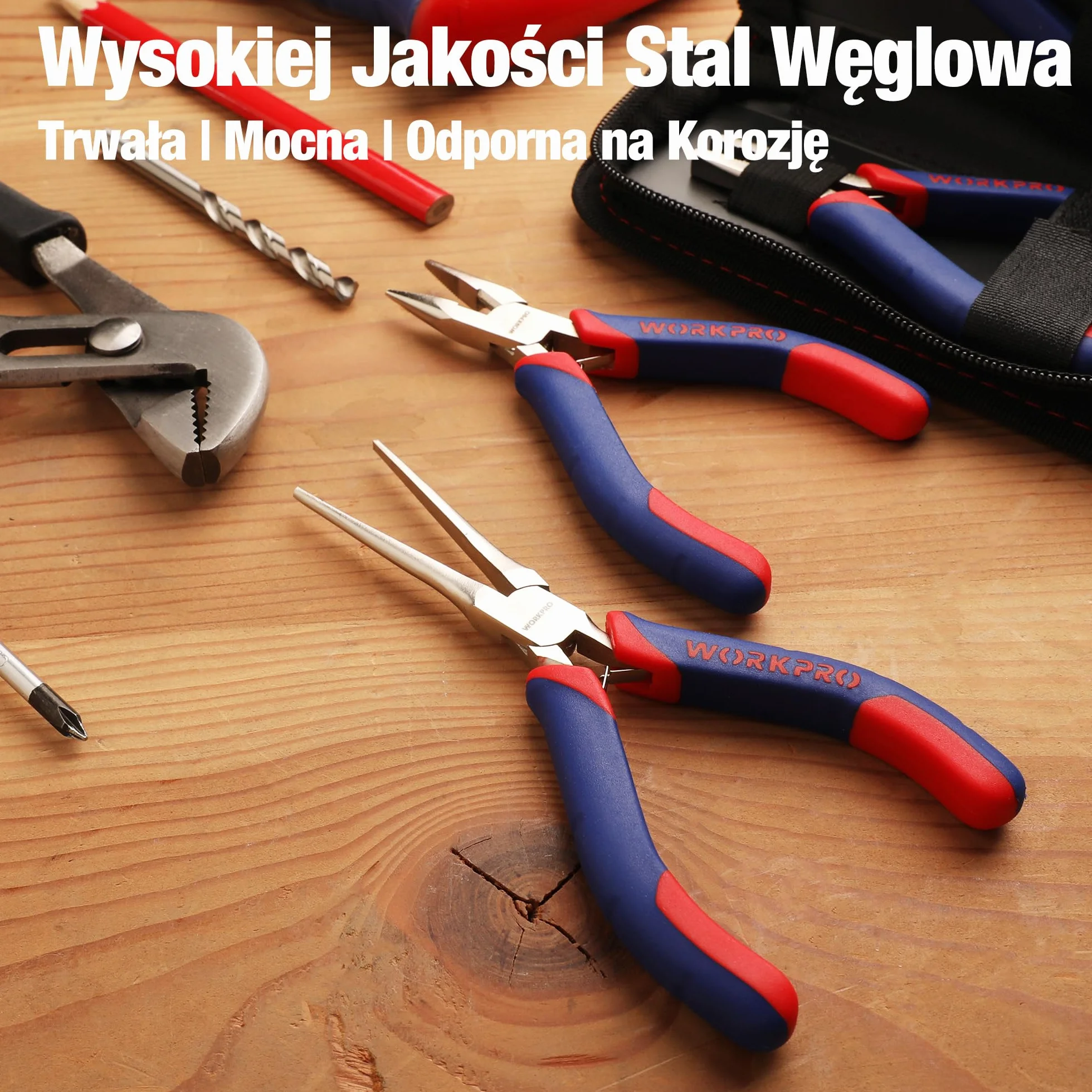WORKPRO Zestaw mini szczypiec do biżuterii, 5-częściowy, w tym szczypce Linesman, szczypce z długim nosem, szczypce ukośne, cięcie końcowe, nosek igłowy z woreczkiem organizera