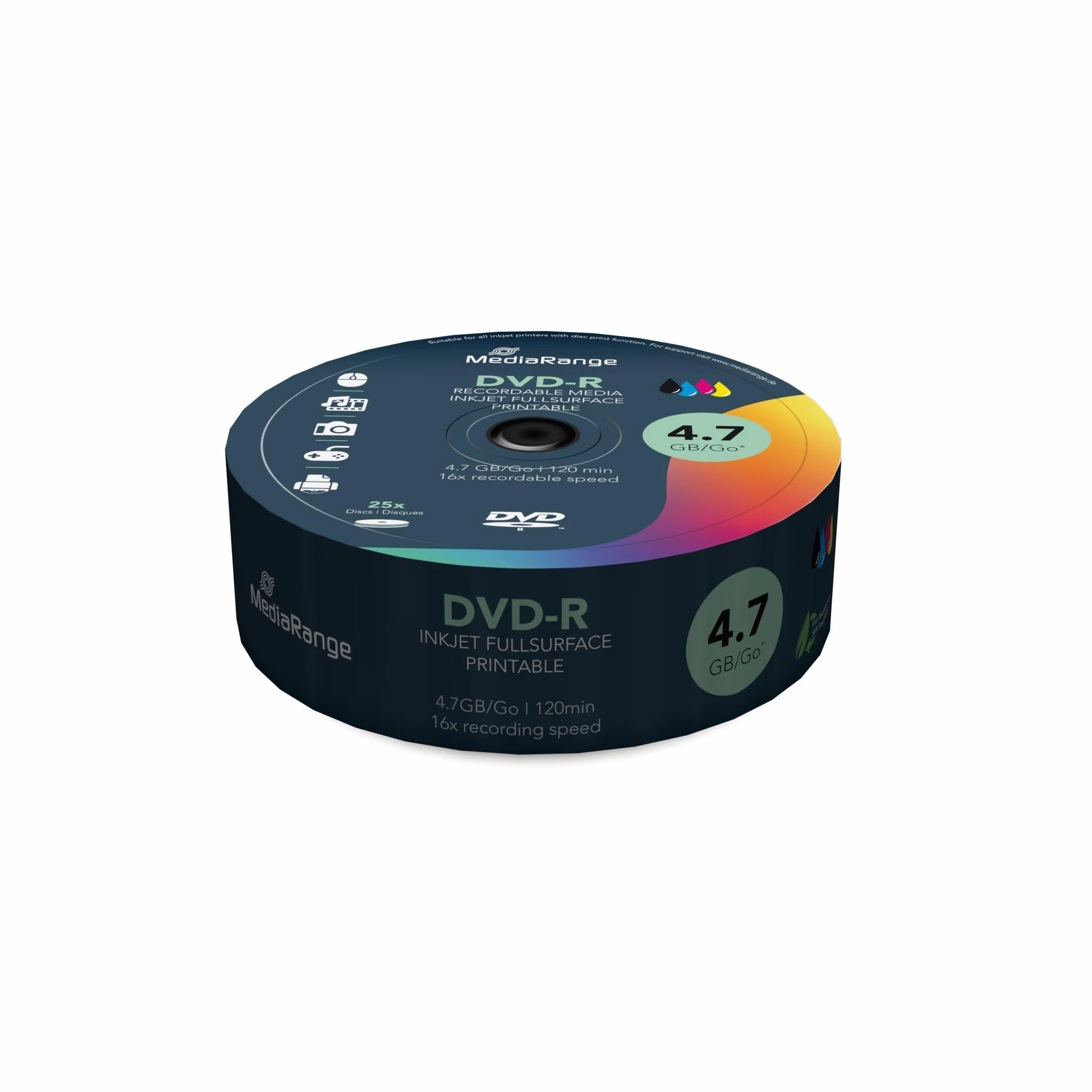 Mediarange MR407 Puste Nośniki DVD-R 4,7 GB 16x Speed, Wielokolorowy, 25 sztuk