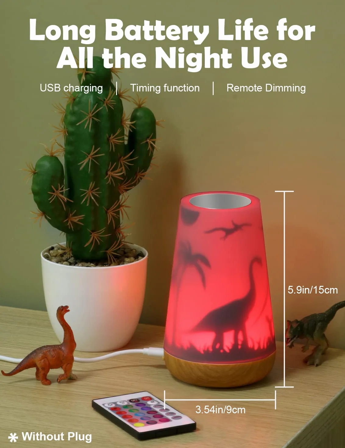Mostof Lampka nocna LED z motywem dinozaura, z pilotem zdalnego sterowania, możliwość ściemniania, sterowanie dotykowe, figurki wróżki ze skrzydłami, kolory RGB (elfy) (dinozaury, 16 kolorów)