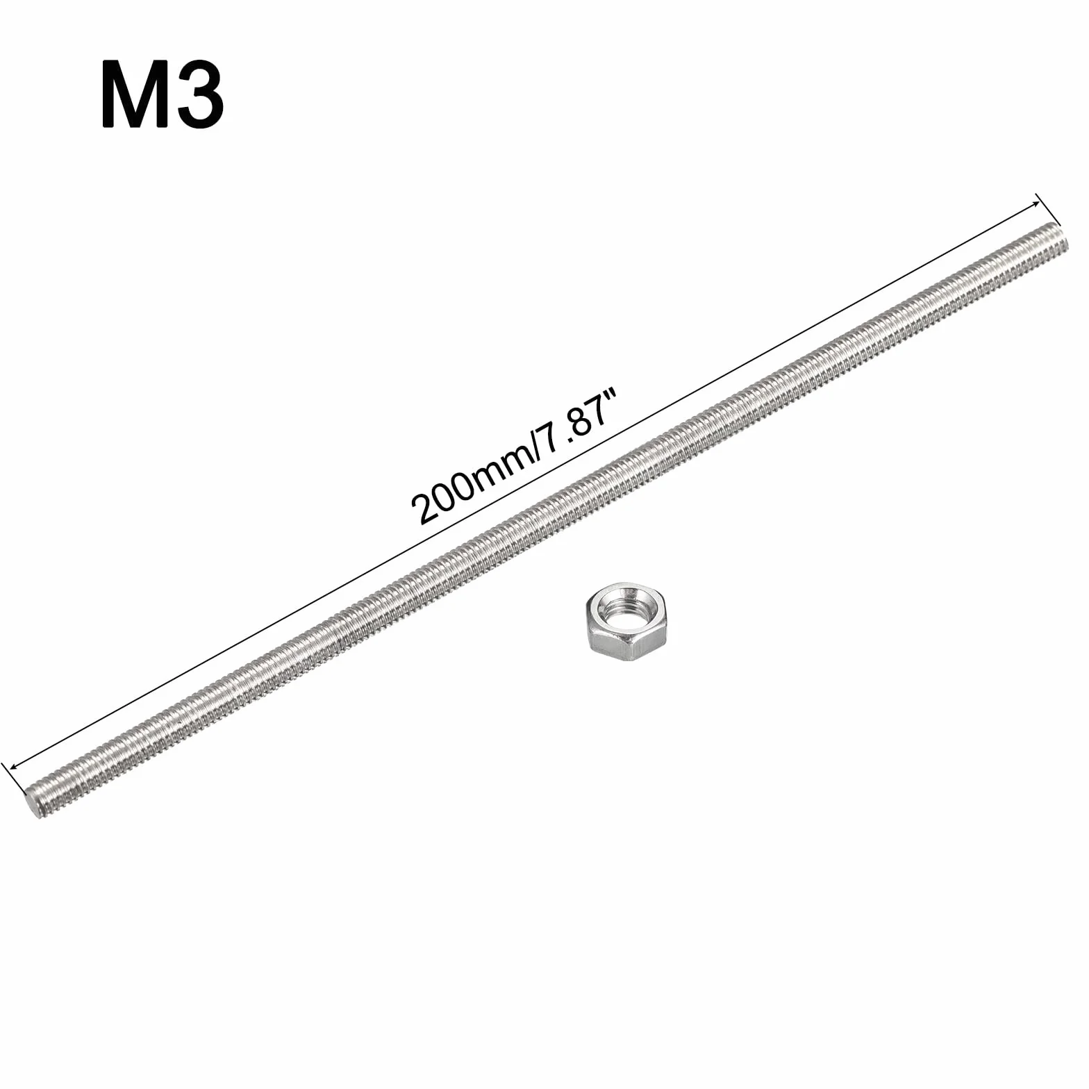 QUARKZMAN 6 szt. M3 x 200 mm w pełni gwintowany pręt z 6 szt. nakrętek sześciokątnych, gwint 0,5 mm podziałka 304 stal nierdzewna prawa ręka gwintowane pręty pręty słupkowe ćwieki
