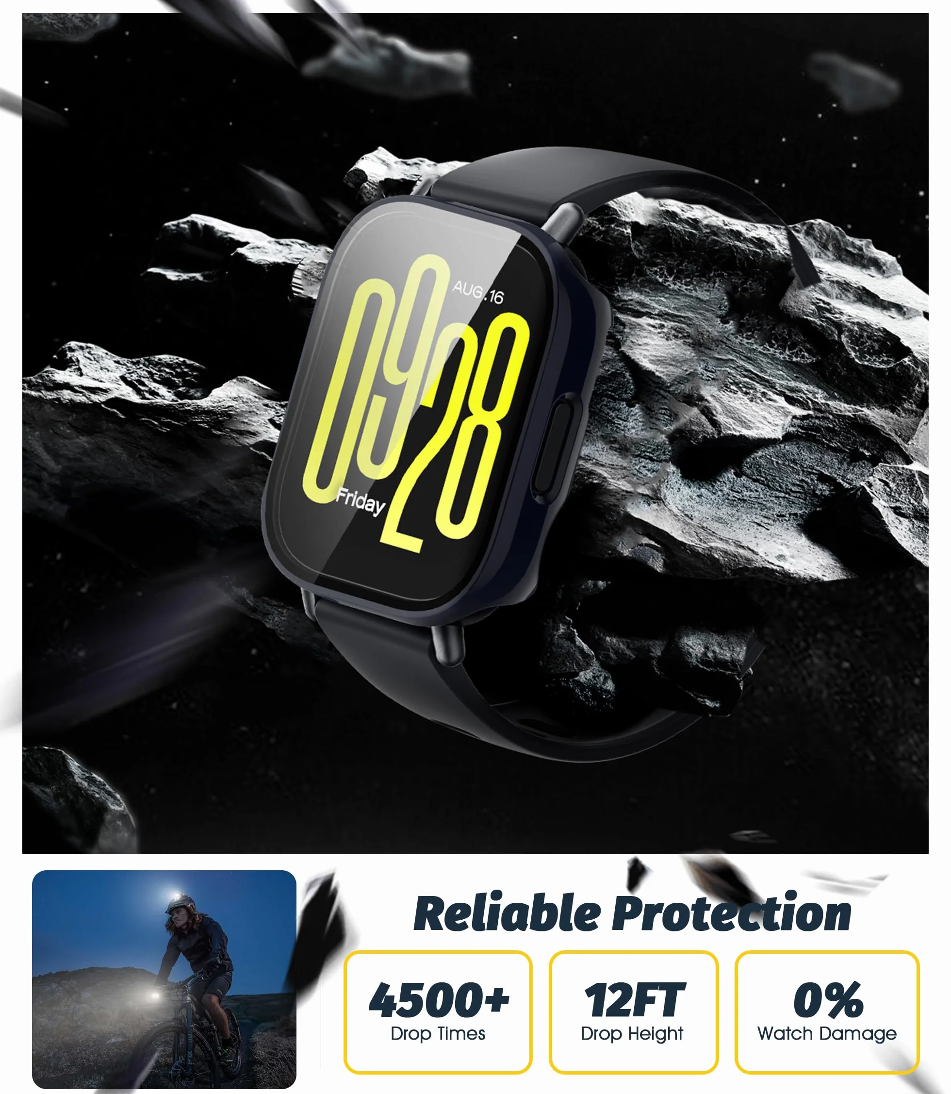Etui kompatybilne z Xiaomi Redmi Watch 5 Active, ramka ochronna PC, szkło hartowane - niebieski/zielony