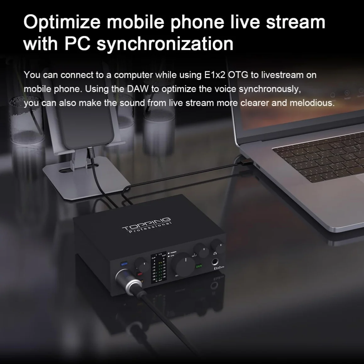 Topping Professional E1x2 OTG interfejs audio wzmacniacz słuchawkowy czarny