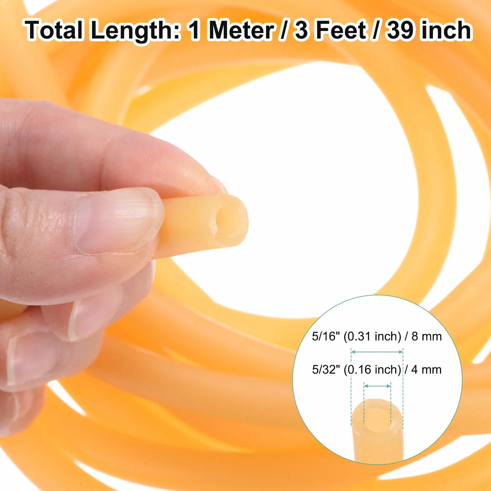 M METERXITY Rurki z naturalnej gumy lateksowej, 5/32 cala [4 mm] ID x 5/40.6 cm [8 mm] OD 0,9 m długość węża lateksowego do domu/laboratorium/sportu, wysoce elastyczne rurki taśmowe [żółte]