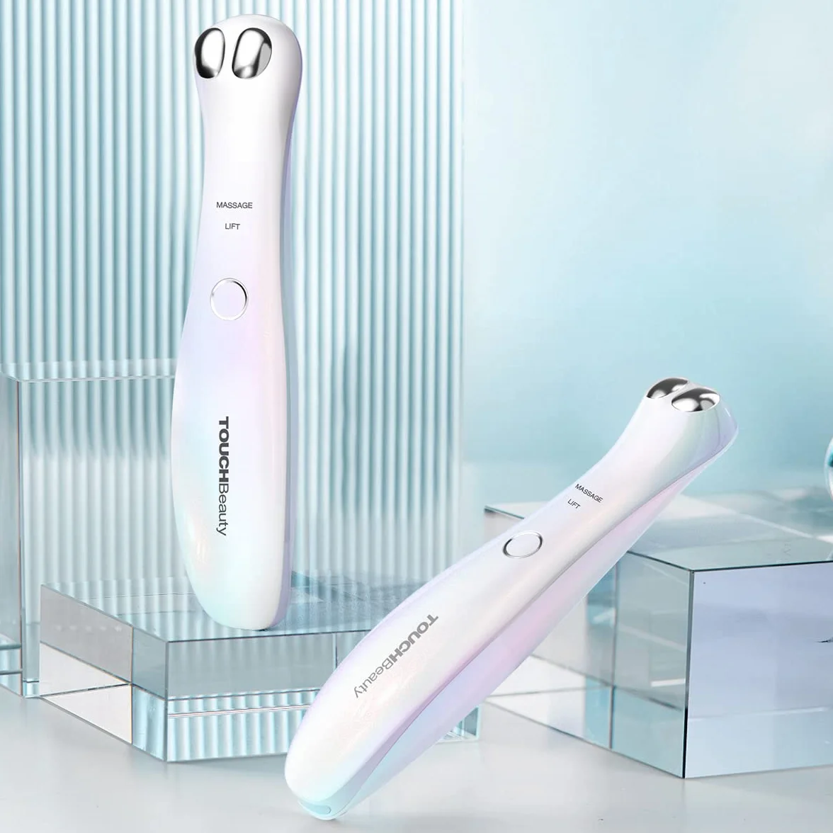 TOUCHBeauty Urządzenie do masażu oczu EMS, przeciwzmarszczkowy masaż oczu z ogrzewanym i wibracyjnym, urządzenie do masażu zapobiegającego starzeniu się, możliwość ponownego ładowania, 2 tryby masażu