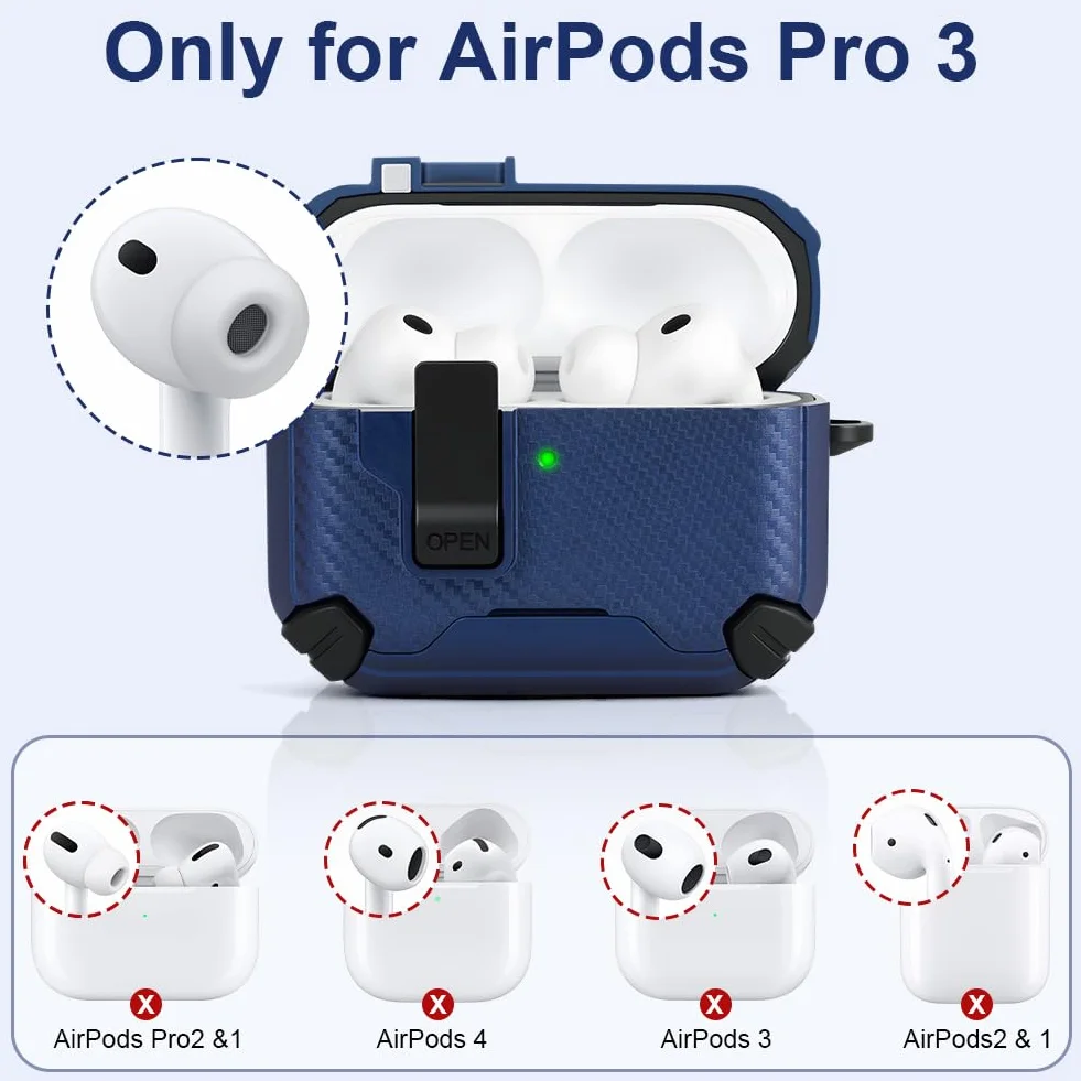 Etui na AirPods-Pro 3, etui magnetyczne typu pop-up, pełna ochrona z karabińczykiem, kompatybilne z, odporne na upadki i zarysowania, bezpieczne zamknięcie, łatwe otwieranie
