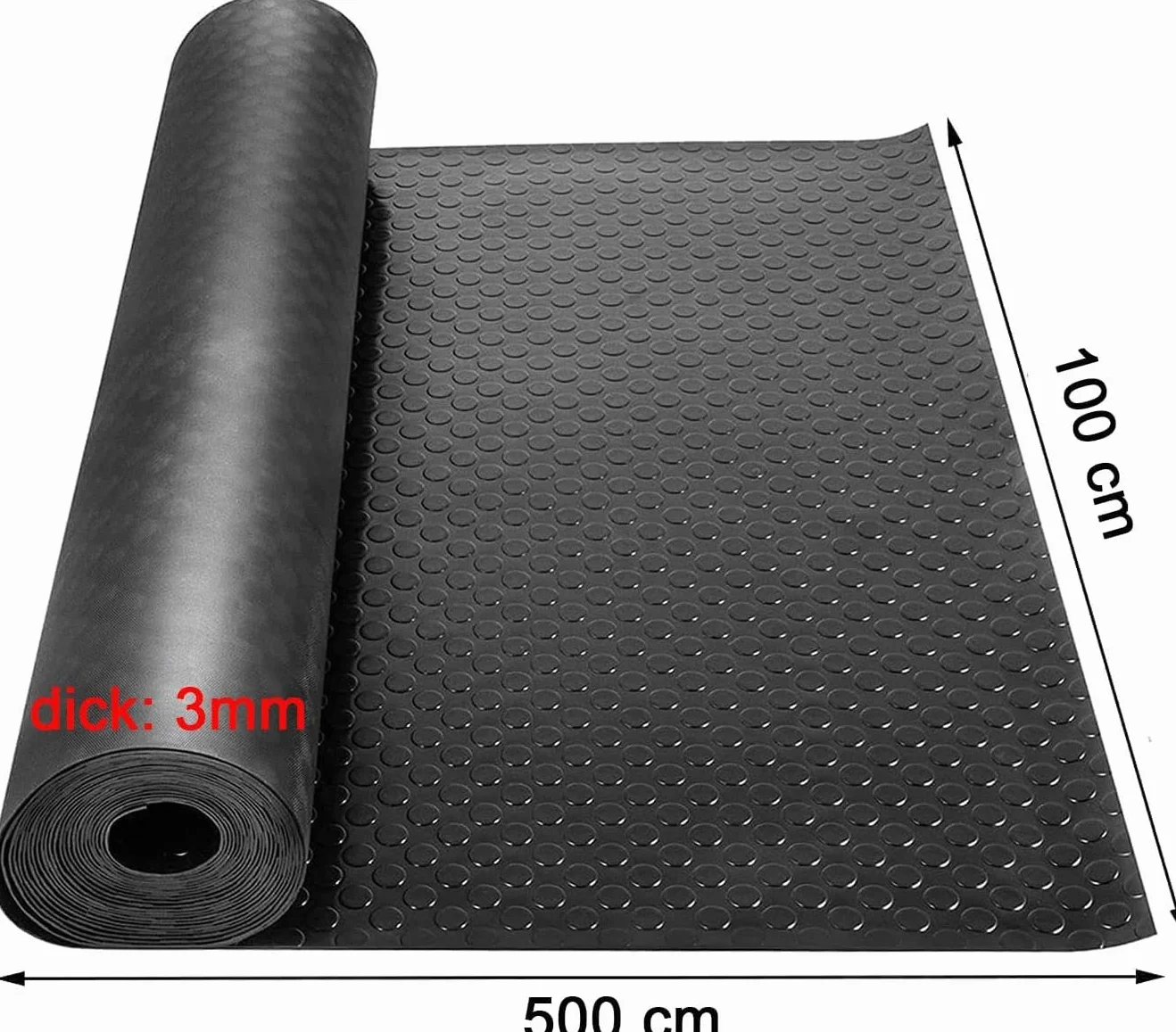 Mata gumowa z wypustkami, 500 x 100 cm, 3 mm, mata ochronna z wypustkami, wykładzina gumowa mocna jako podłoga warsztatowa, mata antypoślizgowa, nakładka na stół warsztatowy i mata podłogowa