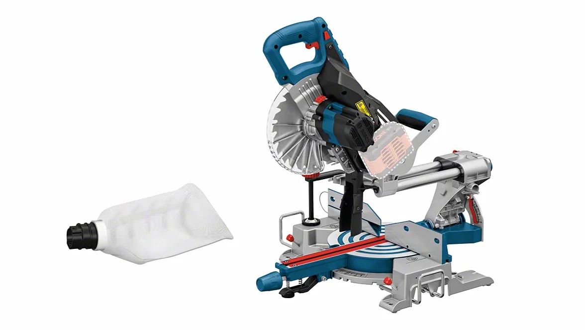 Bosch Professional system 18V: akumulatorowa ukośnica do paneli BITURBO GCM 18V-216 (średnica tarczy pilarskiej 216 mm, podkładka, worek na pył)