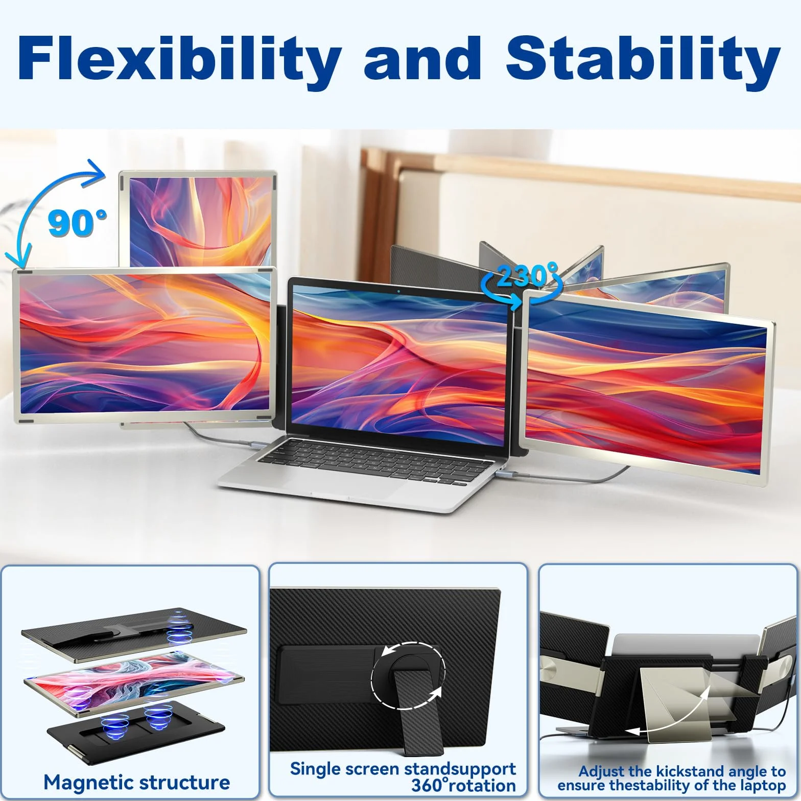 KEFEYA Ecran Portable 15.6" Convient à Toutes Les Tailles Laptops 120% sRGB, FHD 1080P Moniteur Portable HDMI/USB-C/USB-A Plug & Play Laptop Screen Extender pour Mac Windows Chrome
