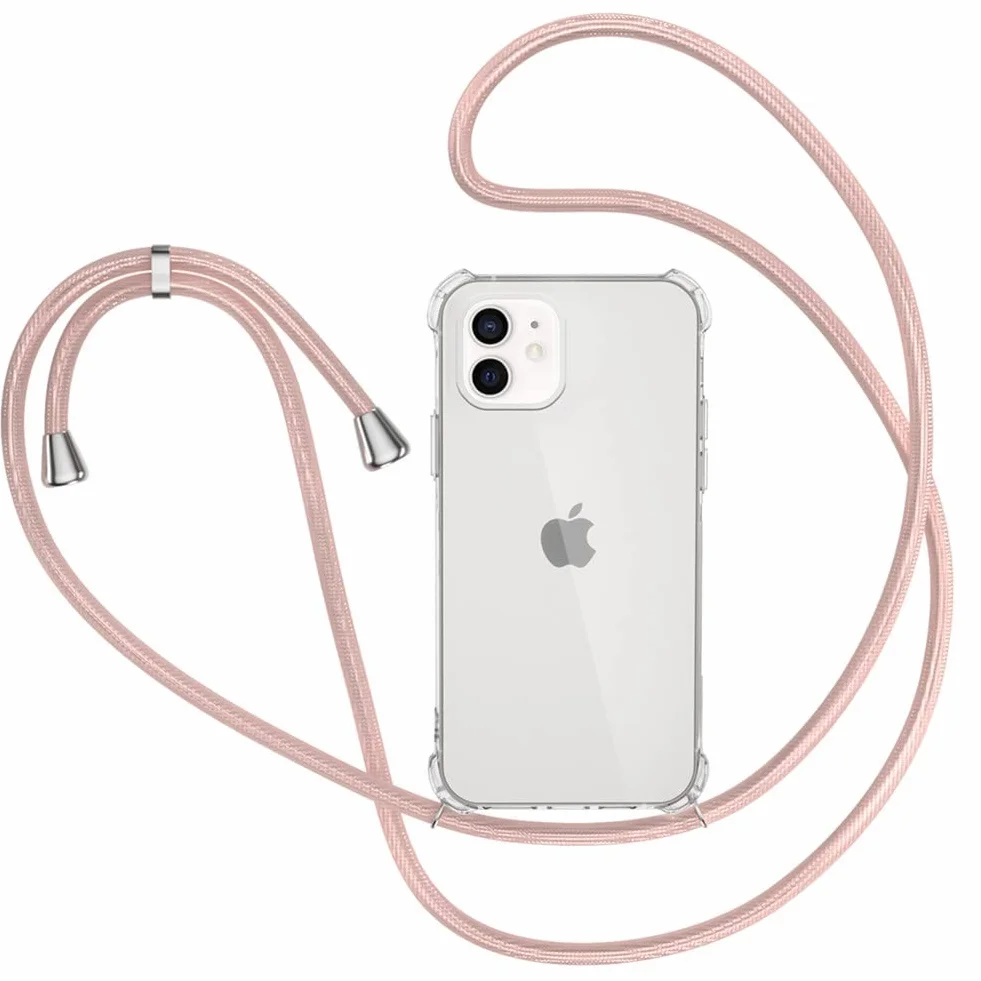 Etui XTCASE do iPhone 12 / iPhone 12 Pro przezroczyste silikonowe z naszyjnikiem, różowe złoto