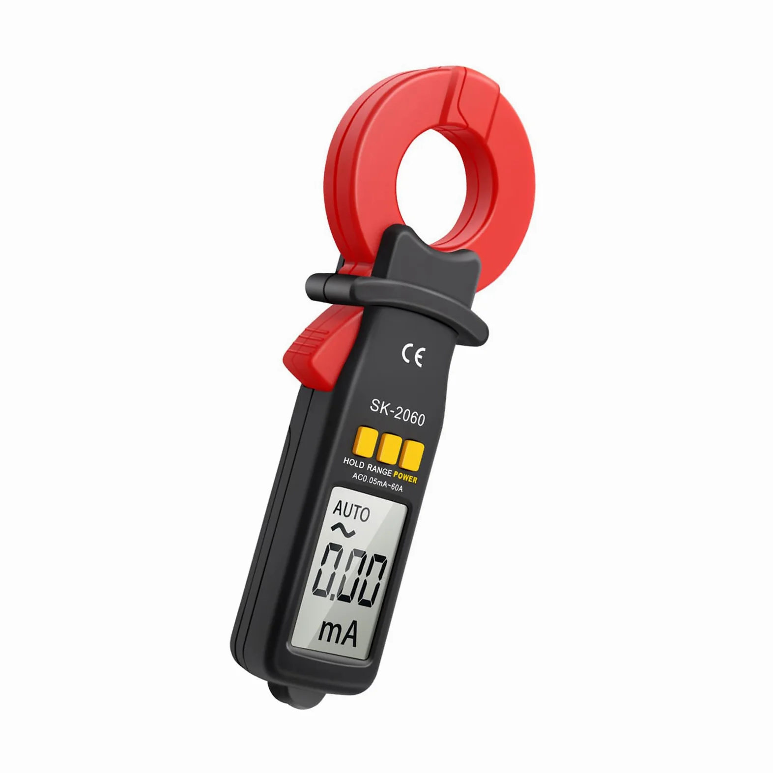 FTVOGUE Cyfrowy Miernik Cęgowy SK2060 Zakres 60A AC DC Tester Prądu Upływowego z Automatycznym Zatrzymaniem Zakresu 1999 zliczeń dla Elektryków Techników HVAC (SK-2060 AC 0,05 mA-60A)