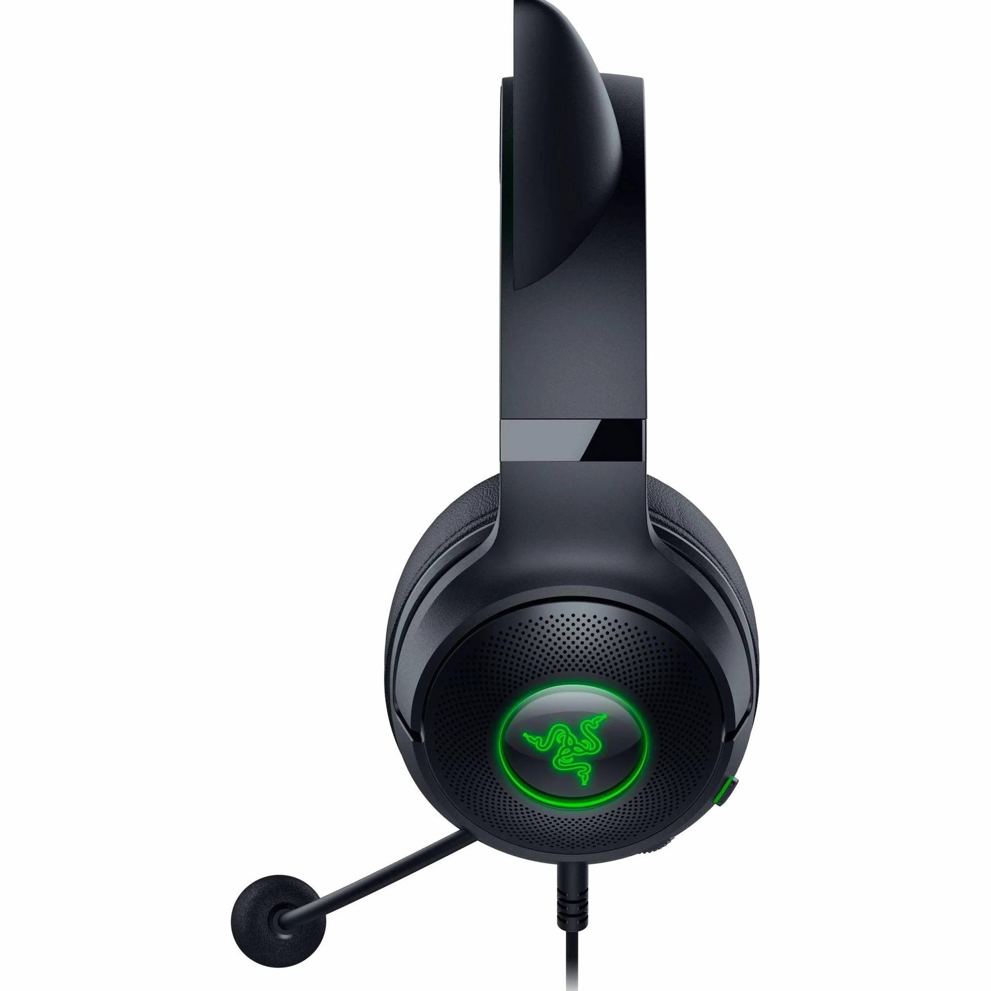 Razer Kraken Kitty V2 - Przewodowy zestaw słuchawkowy RGB z kocimi uszami (oświetlenie reaktywne Stream, HyperClear Micro Cardioid, Przetworniki Triforce 40mm, 7.1 dźwięk przestrzenny) Czarny