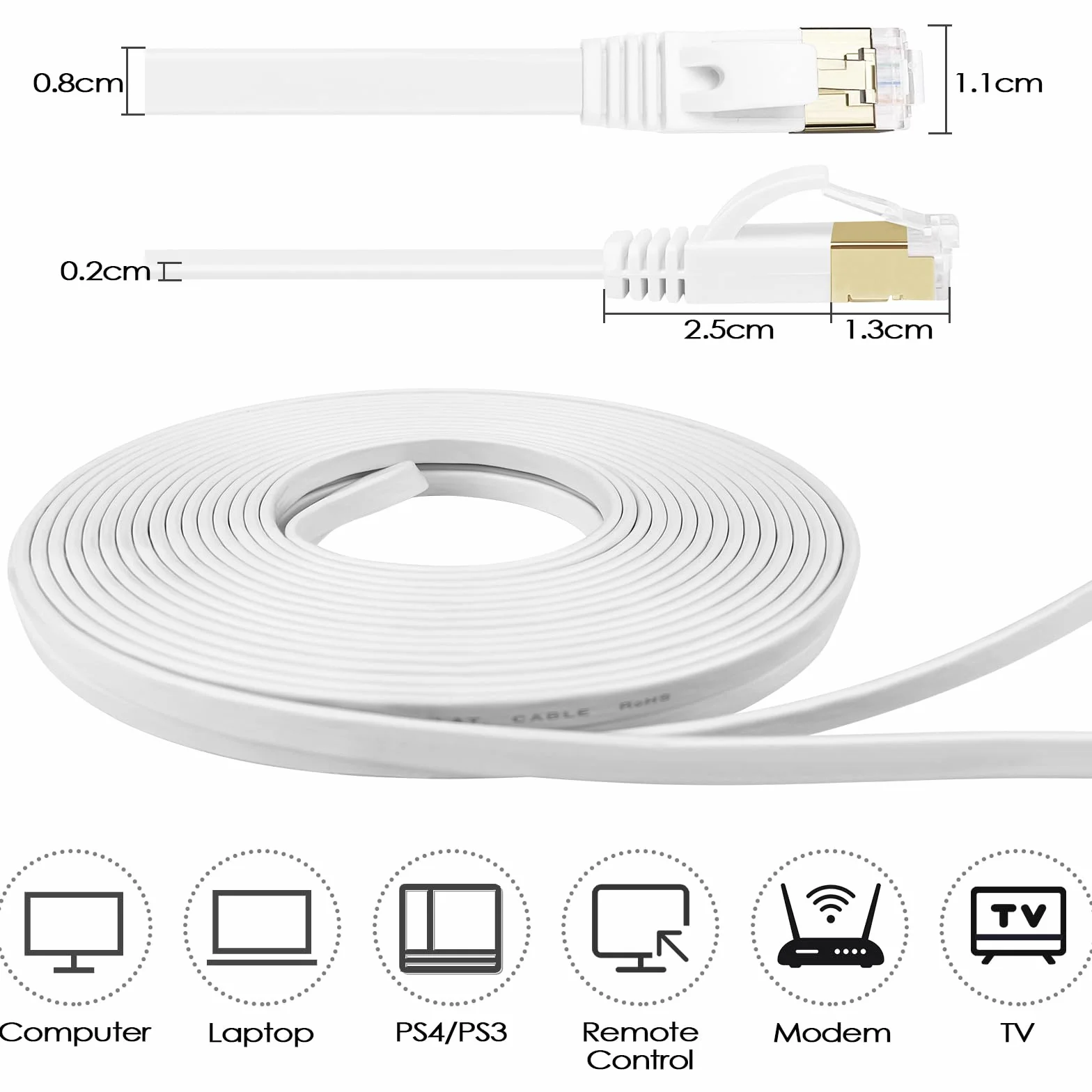 Kabel Ethernet Cat7 10 m płaski RJ45 10 Gb/s LAN biały