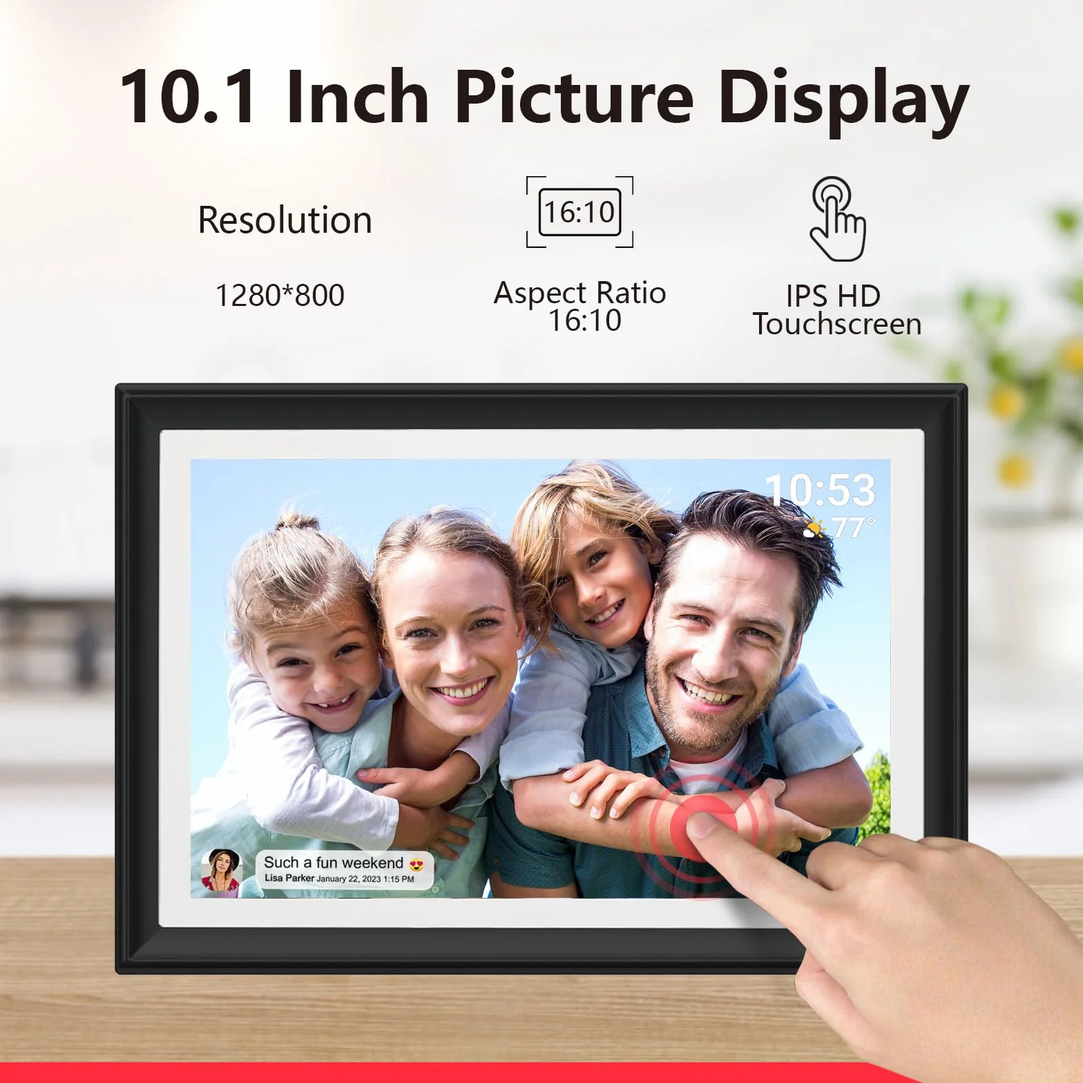 Cyfrowa ramka na zdjęcia – ekran Full IPS 10,1 cala, elektroniczna ramka na zdjęcia, WiFi Frameo z oświetleniem nastrojowym, Boże Narodzenie!