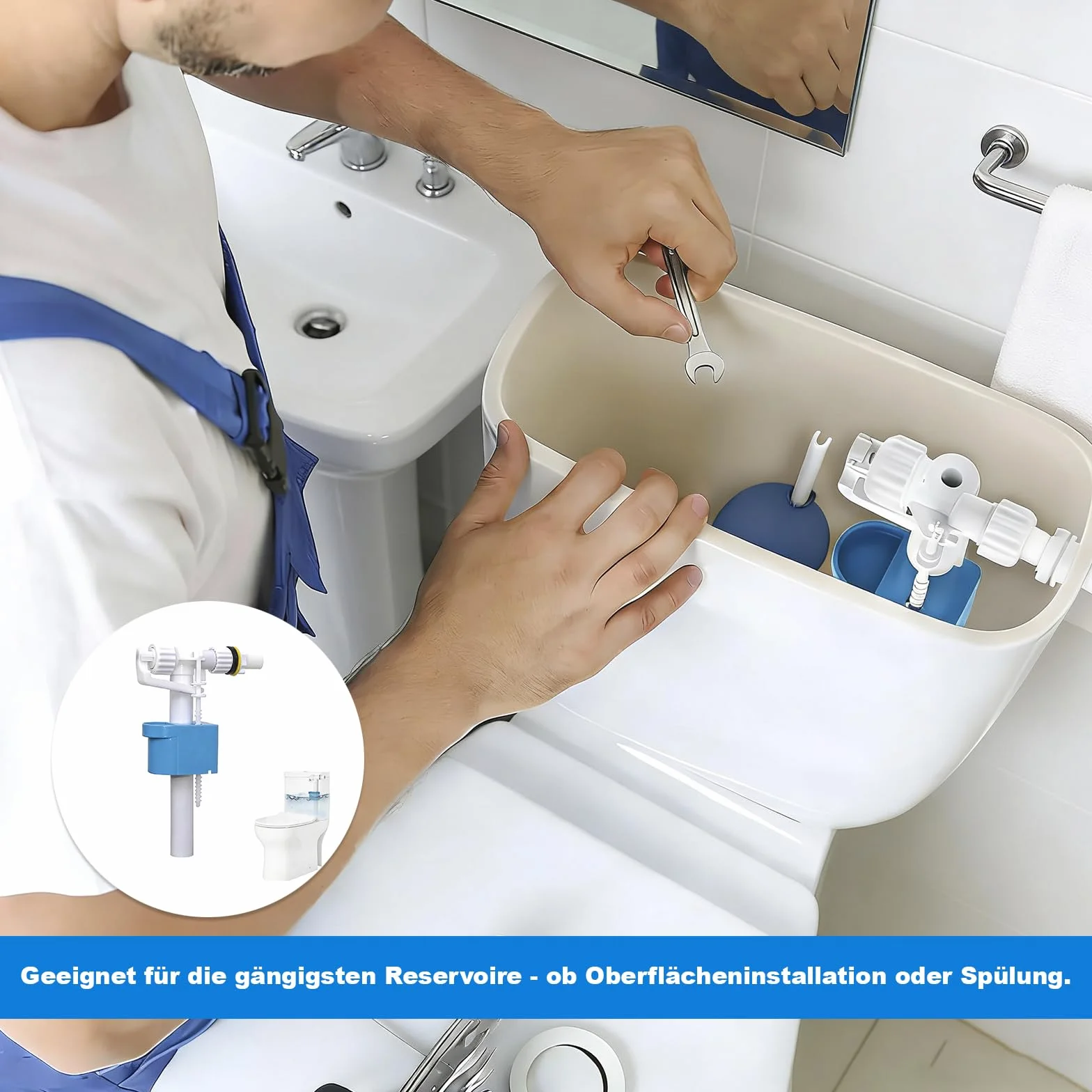 Zawór napełniający do spłuczki G3/8 i G1/2, zawór pływakowy, spłuczka, części zamienne do WC, części zamienne do spłuczki klozetowej, części zamienne do oszczędzania wody (niebieski)