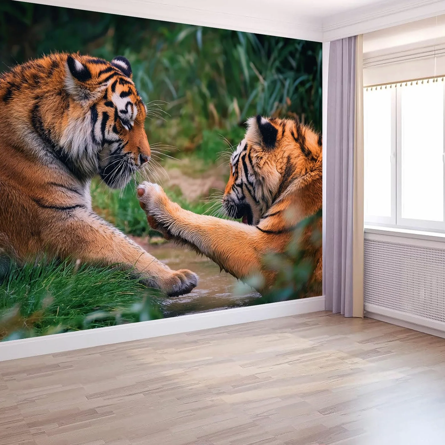 Panoramiczna Fotografia Natura Fotografia Fotografia Muralna, Las Tygrys Włóknina ścienna, 300 x 210 cm (szer. x wys.) Fresk do salonu Dekoracja restauracji do pokoju dziecięcego