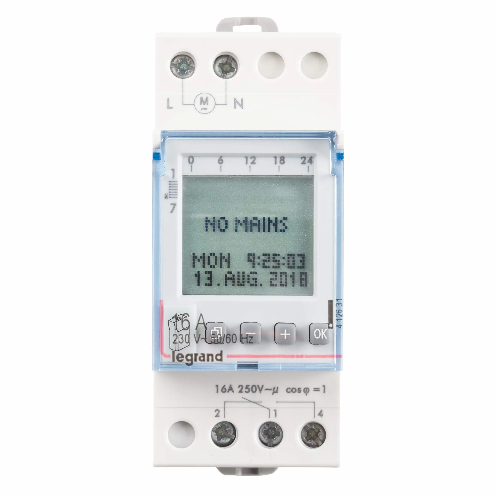 LEGRAND, AlphaRex D21 cyfrowy programator czasowy, 1-kanałowy, 2-modułowy z 56 programami przełączania do szyny montażowej 230 V/50 Hz, 412631