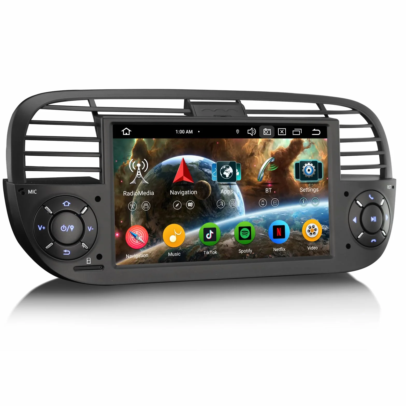 Erisin 8-rdzeniowy 4 GB 64 GB Android 14 GPS radio samochodowe Bluetooth 5.0 nawigacja Fiat 500 2008-2015 7 cali ekran dotykowy bezprzewodowy CarPlay Android Auto WiFi